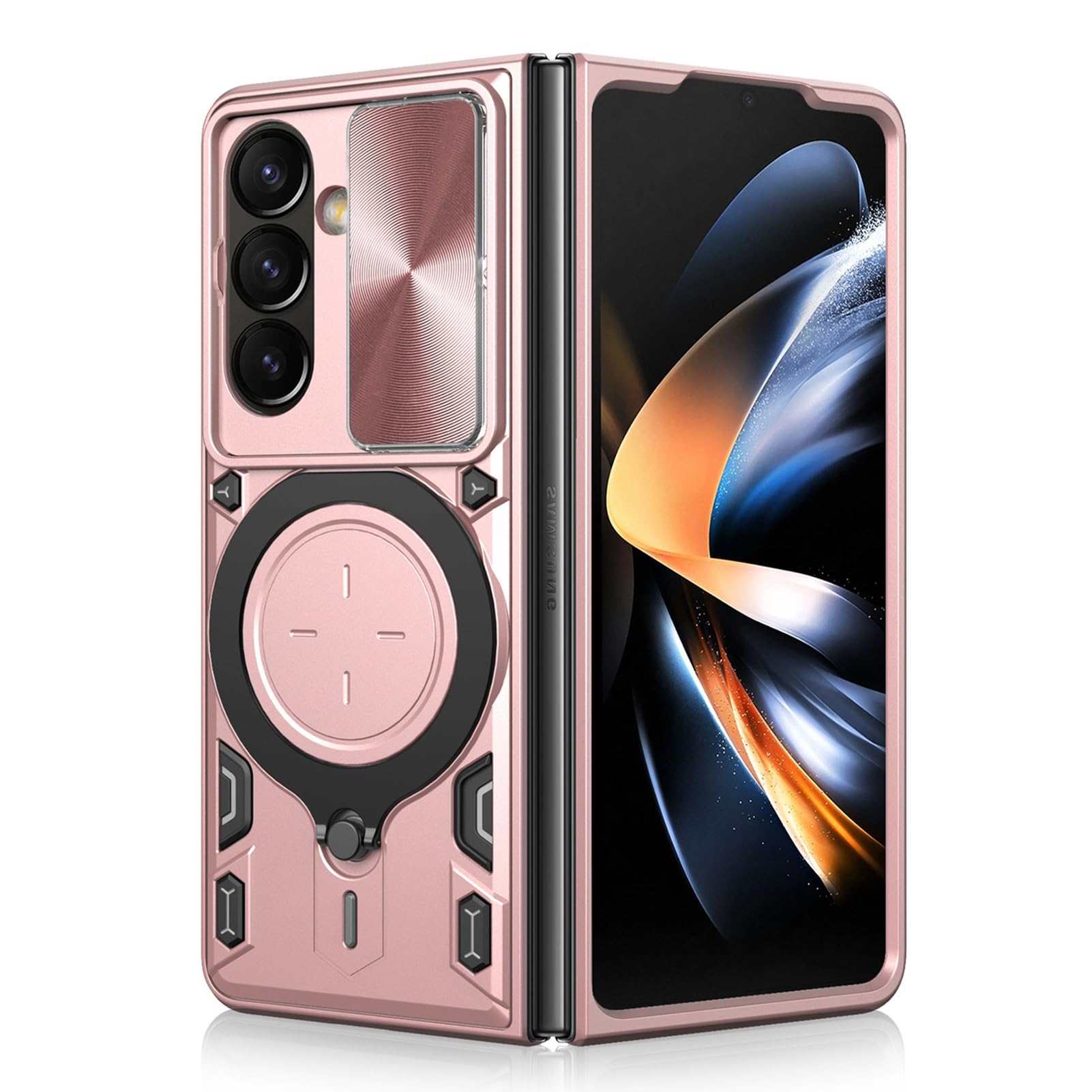 Custodia Magnetica For Samsung Galaxy Z Fold 8 Ultra, Anello Rotante Guscio Leggero PC Protezione Antiurto Glassata Supporto For Auto Copertura Scorrevole Con Aspirazione Magnetica(Pink)