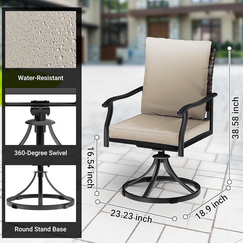 LEVELEVE 2-Piece Swivel Dining Chairs, Outdoor Patio Bistro Chairs for Lawn, Garden, Deck, Backyard & Porch (Matching Series for 5-Piece Set) image 5