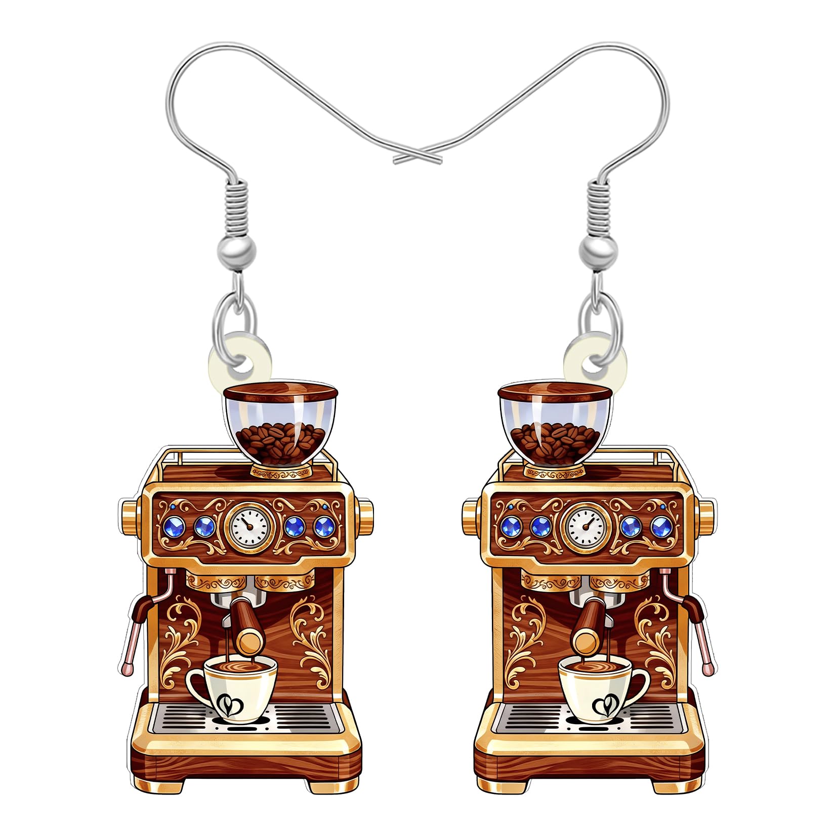BONSNY Acrylic Dangling Novelty Fun Black Coffee Machine Earrings Hypoallergenic Designer Jewelry Gifts For Women