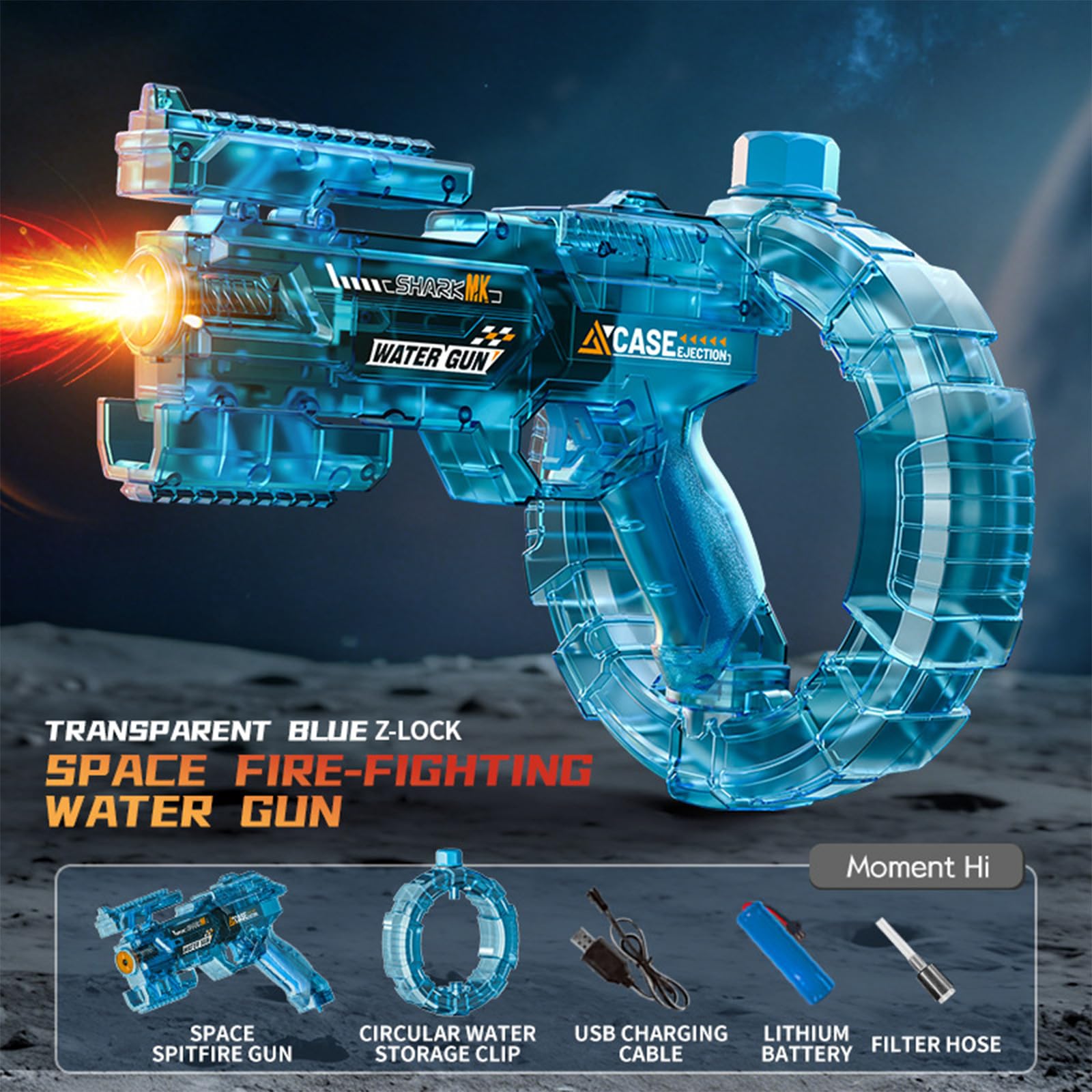 Starnearby Pistola ad Acqua Elettrica con Luce LED, Pistola Acqua Automatica ad Alta Capacità con Deformazione Meccanica, Portata di 8 Metri, Fucile ad Acqua per Piscina, Spiaggia, Giardino (Blu)