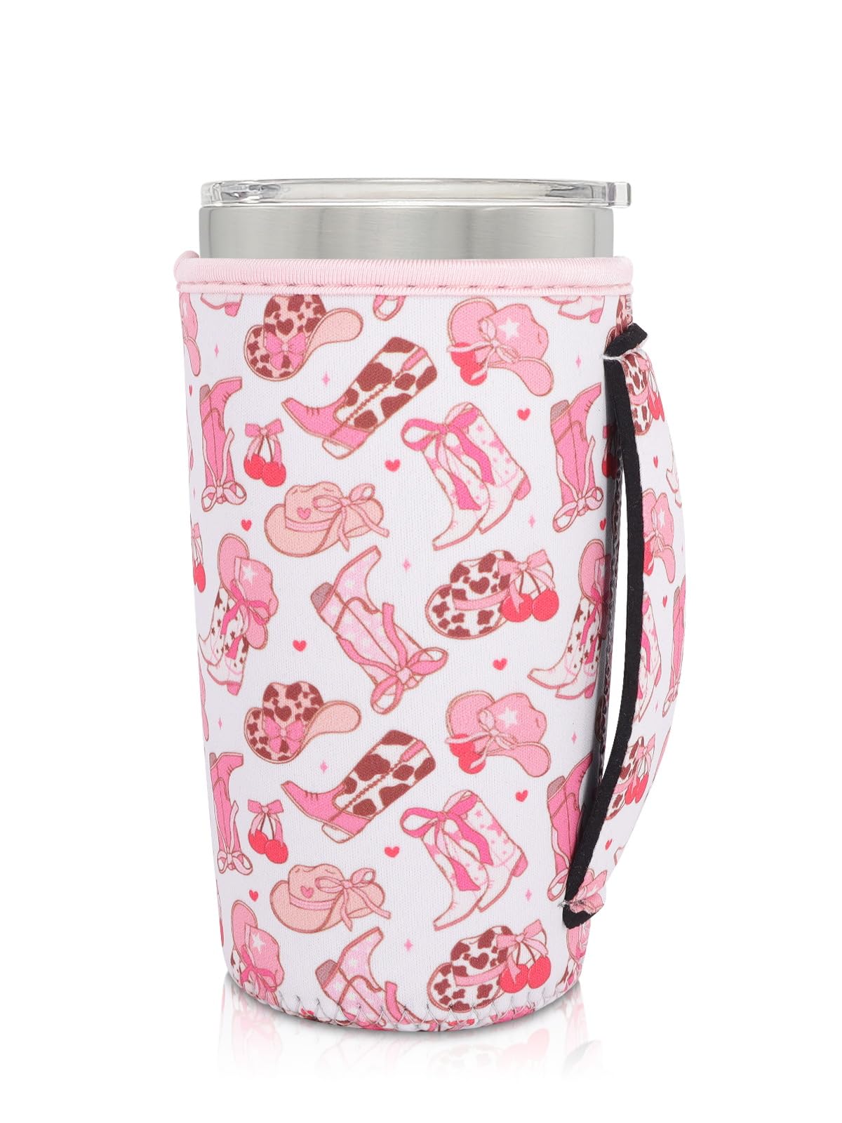 Neoprene Insulated Sleeves Cup Holder with Handle for 20oz Tumbler Cups, Reusable Iced Coffee Sleeve Compatible with Starbucks Trenta, Dunkin Large, more(Coquette Cowgirl)