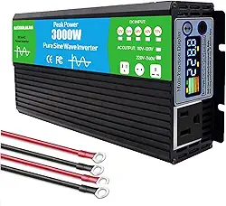 Inversor de onda senoidal pura, AC 12V 24V 48V 60V 72V para DC110V 220 V conversor de energia com 1 soquete e display LCD para RV, caminhão, barco, camping e casa (3000W)