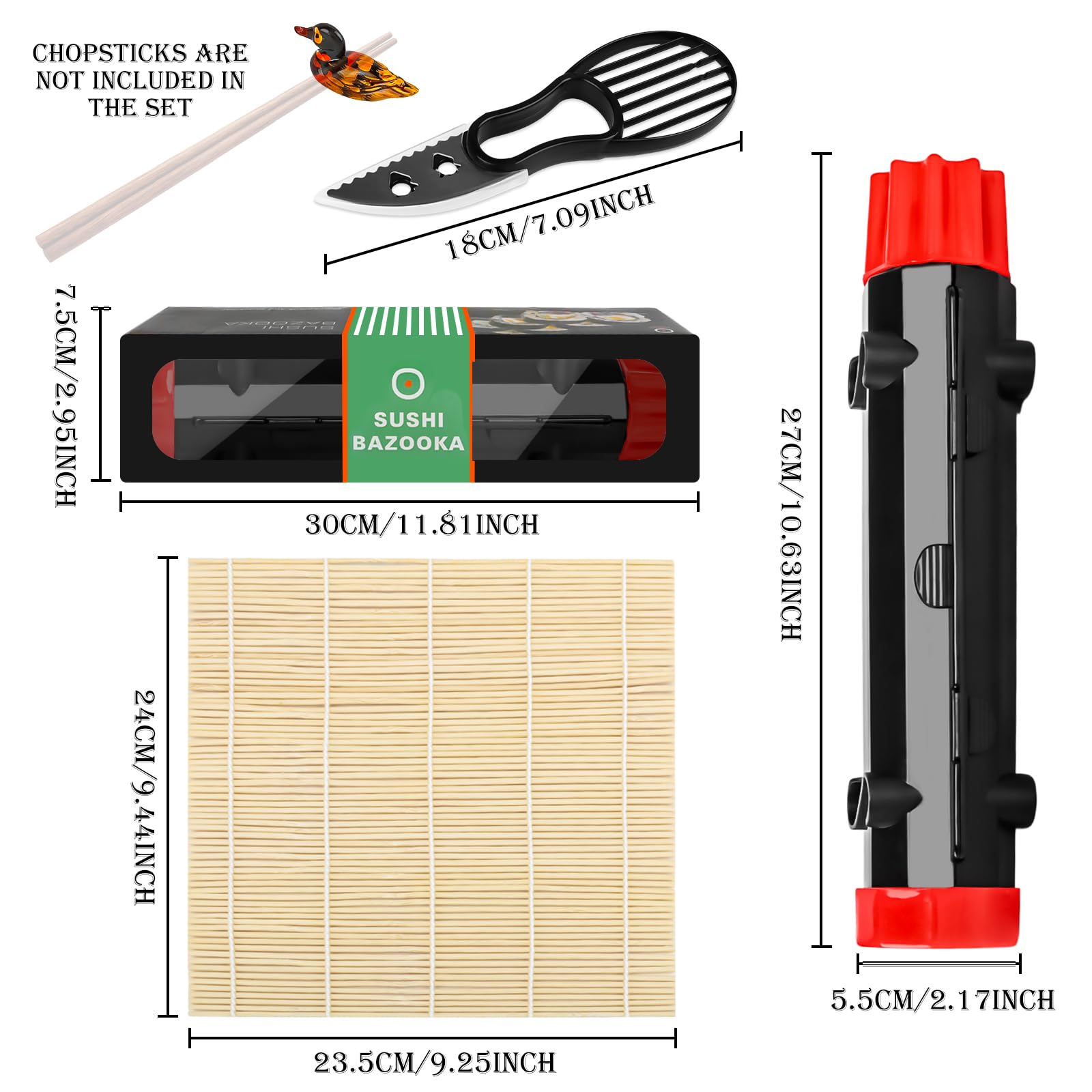 Kit Sushi Set, Sushi Bazooka Set Set Stampi Per Susshi Kit, Maker Bazooka con Coltello, Bacchetta di Riposo e Cucchiaio da Riso