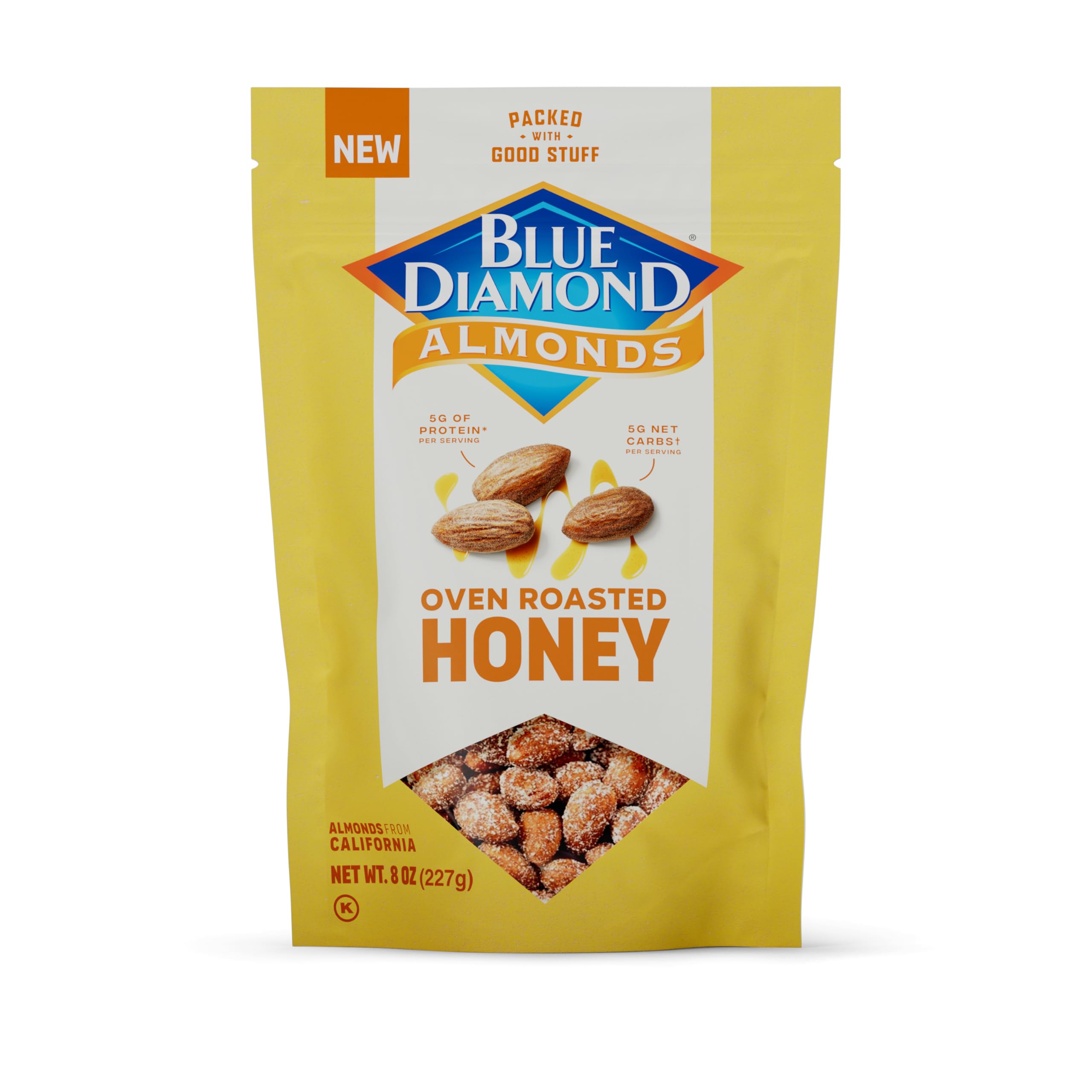 Blue Diamond Almonds, Premium Roasted Honey Snack Nuts For Sweet Treats, With Dessert, or Healthy Choice, 8 Ounce (Pack of 1)