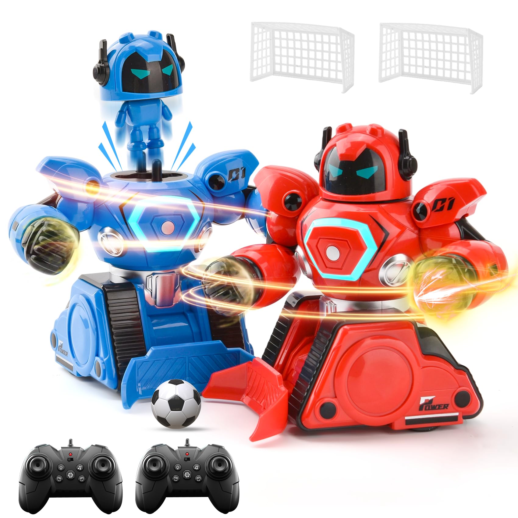2 Robots Teledirigidos, Juguete RC Robot de Combate con Modo Boxeo & Fútbol, Luz y Sonido, Recargables, Robots de Combate Regalo Niño a Partir de 6 Años