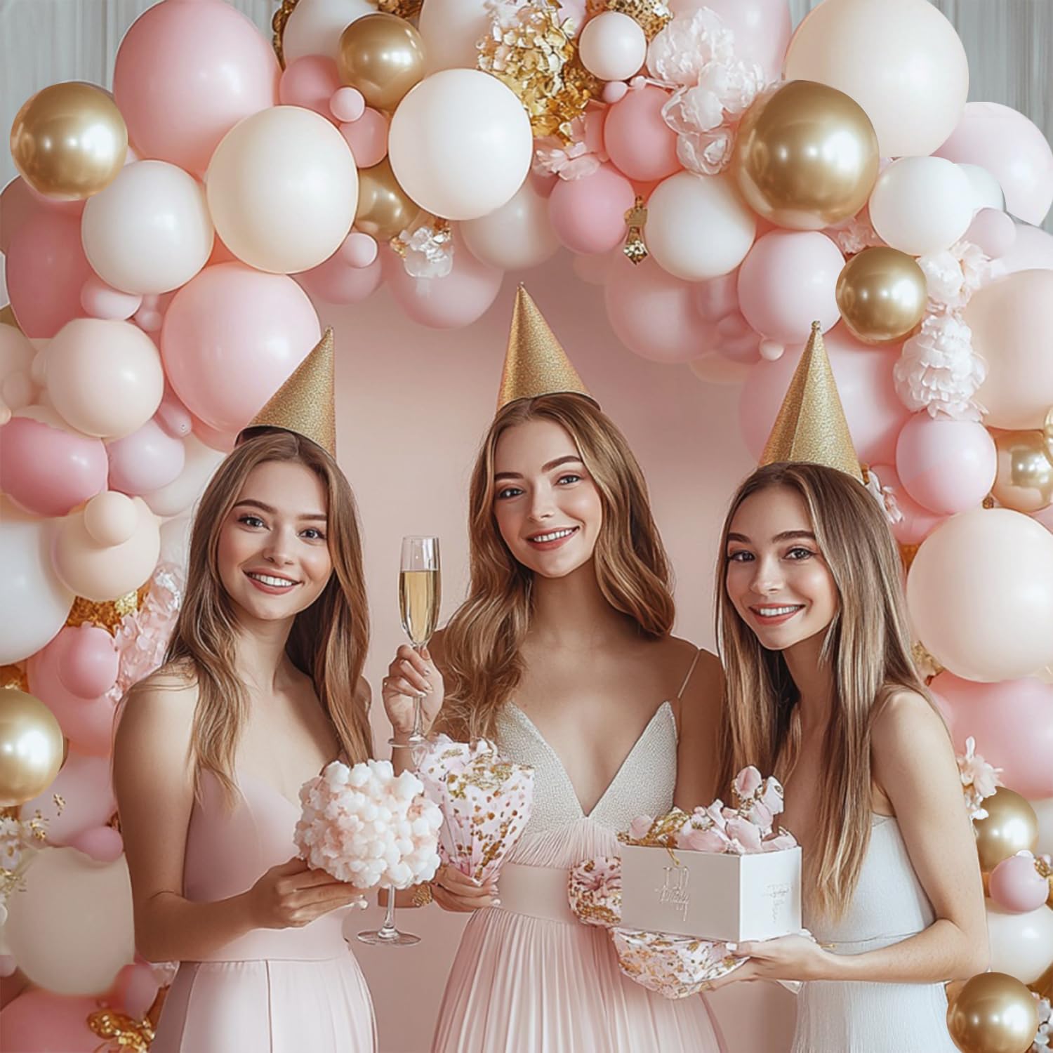 Białe zakurzone różowe balony na urodziny baby shower ujawnienie płci wróżka kwiatowa impreza wielkanocna