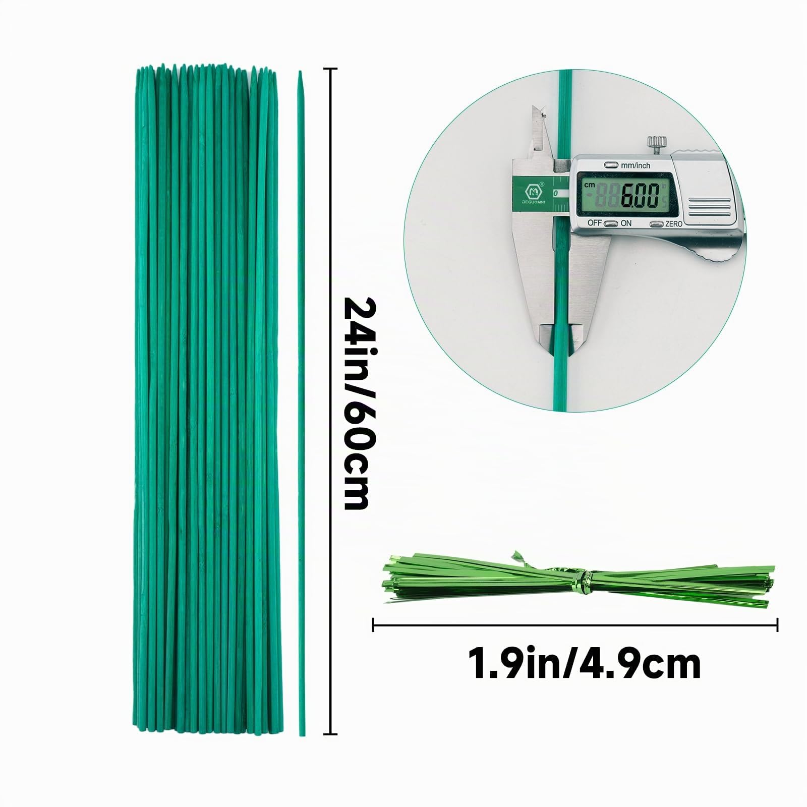 KINGLAKE, bastoncini di supporto per piante, 60 cm, colore: verde, 50 pezzi