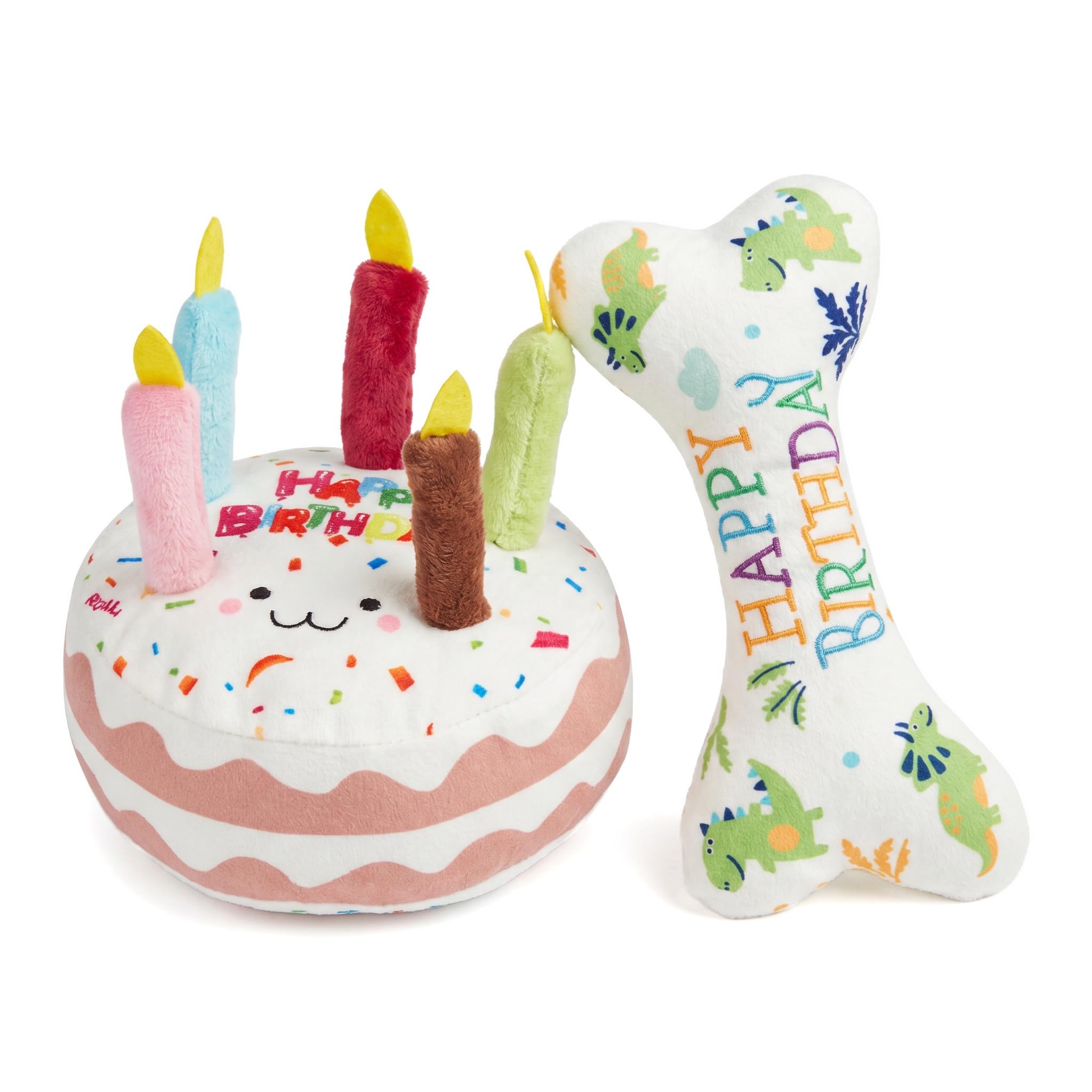 Mtbricey Dog Birthday Cake Toys Set With Plush Cake & Chew Bone for Small Medium Dogs Interactive Puppy Toys Soft Durable Chew Toys with Built-in Squeaker for Daily Play Training & Gifts