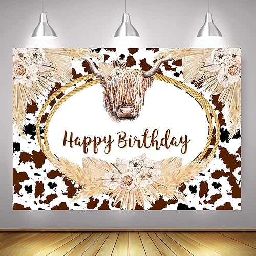 Miniatura 10 de Mocsicka Fondo de cumpleaños de vaca de las tierras altas, decoración de fiesta de cumpleaños de vaca de las tierras altas, decoración de cumpleaños