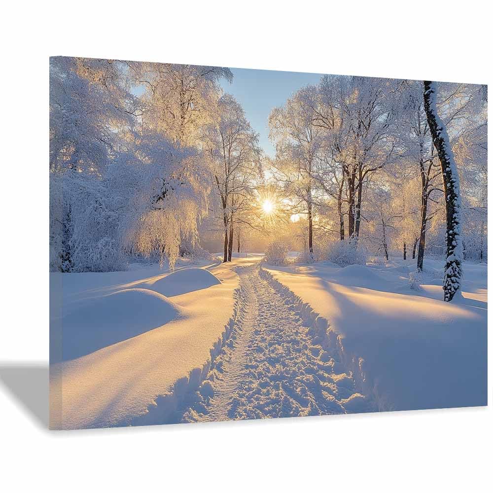 JosuE Abstracto - Moderno - Plata Cuadros Lienzos Paisaje invernal Cuadro Sobre Lienzo Moderno Dormitorio Cocina Cuadros Pared Imágenes Wall Art（Blanco 46-50x70cm Enmarcado