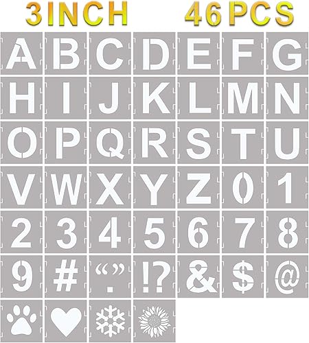 Miniatura 8 de 46 plantillas de letras con números de símbolos para manualidades, plantillas de alfabeto reutilizables que se entrelazan para pintar sobre madera,