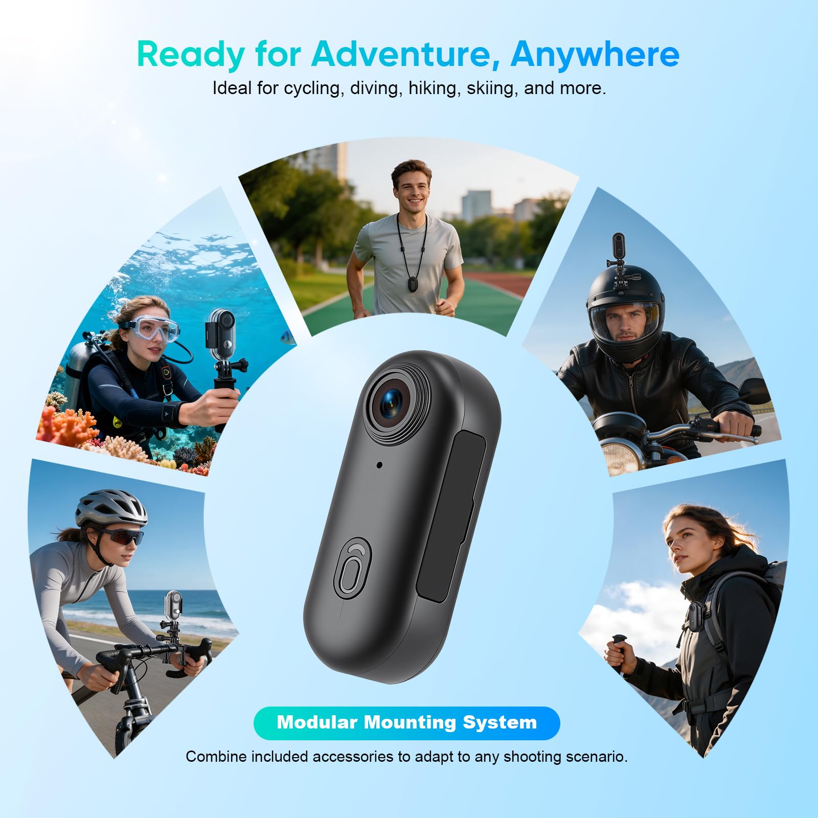 Minicámara de acción multifunción WiFi, cámara corporal 4K, cámara de acción con tarjeta de memoria de 64 GB, gran angular de 120°, cámara submarina portátil, se puede conectar en cualquier