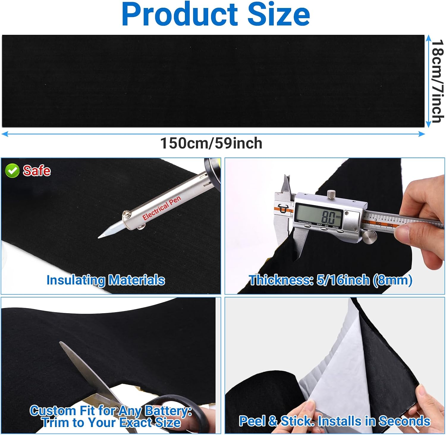 Wayona 59"x7" Car Battery Wrap Blanket with Self-Adhesive Backing for Hot and Cold Weather, Car Battery Insulation Cover for Vehicle Truck RV (8mm)