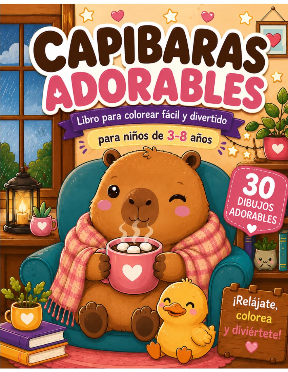 CAPIBARAS ADORABLES: Libro para colorear fácil y divertido para niños de 3-8 años