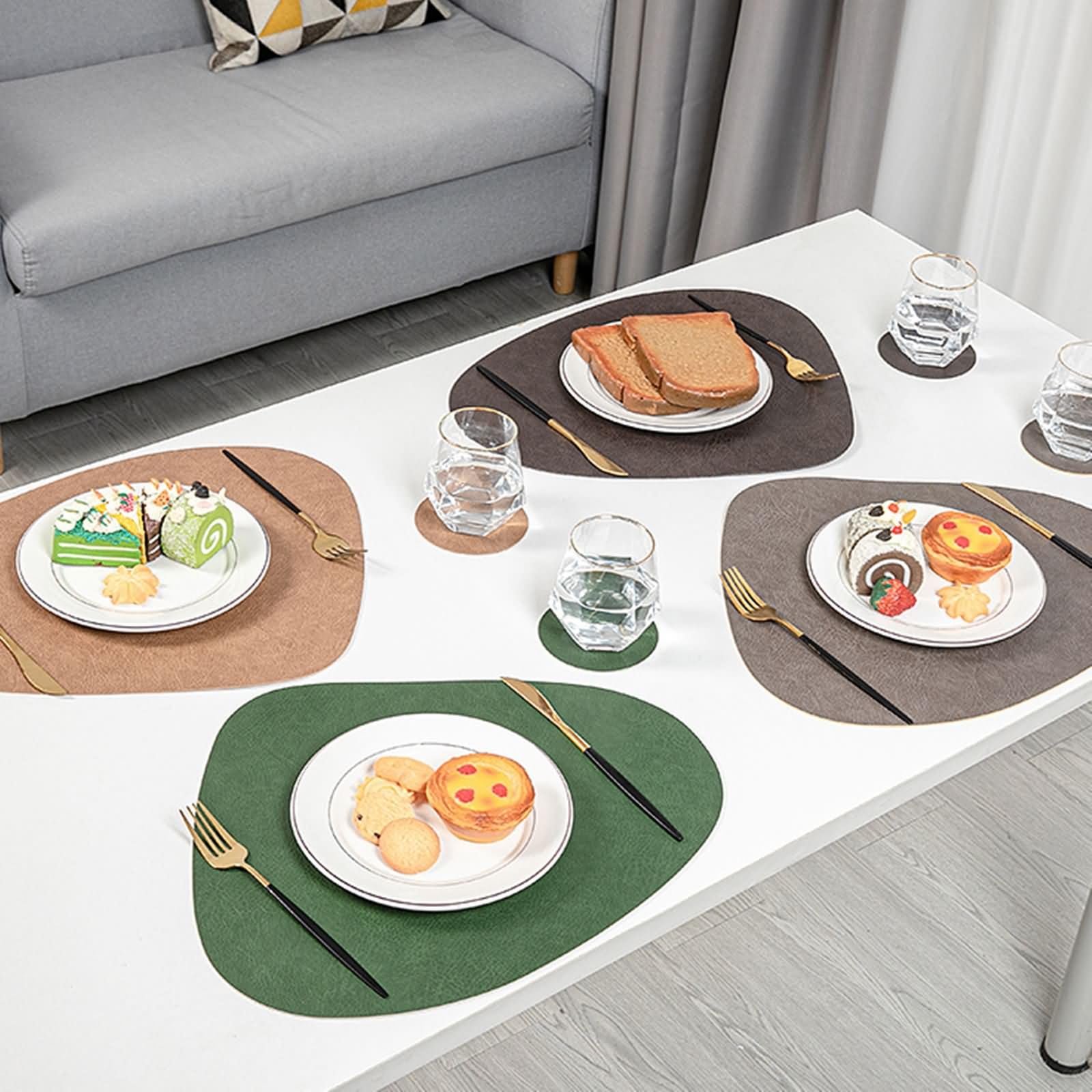 Tovaglietta Colazione Set 8, 34 x 42.5 CM Verde Grigio Tovaglietta Forma Geometrica Ristorante Pelle PVC, Tinta Unita con Geometrico