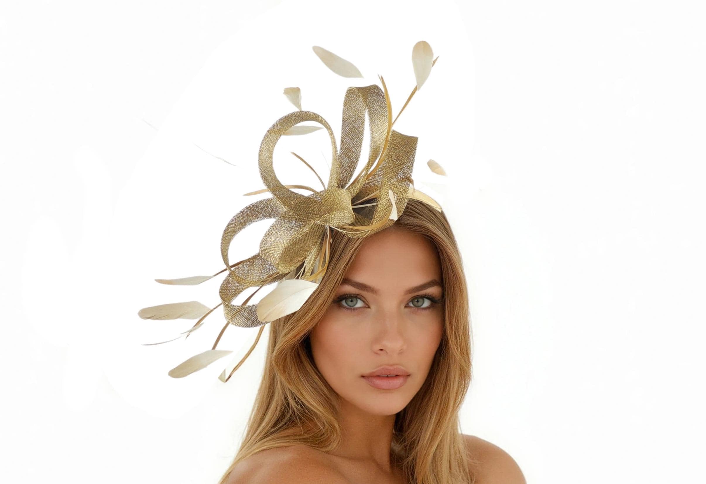 Glamour Girlz Women's Gold Metallic Kentucky Derby Royal Ascot Fascinator Hat Garden Tea Party Wedding Headband Cocktail Statement Headpiece Races Formal