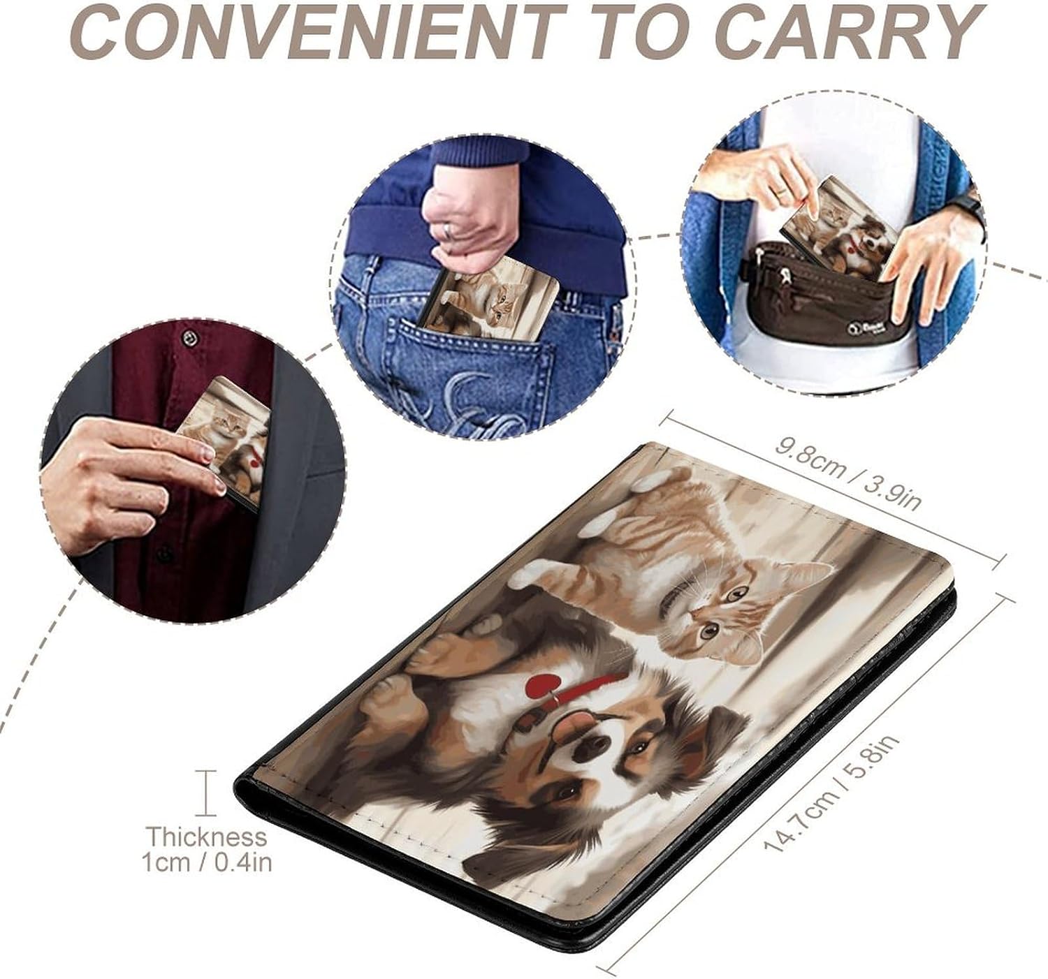 Funny Cat Dog Passport Holder, PU Leather Passport Cover with Card Slots RFID Blocking Slim Passport Wallet Personalized Passport Protector Travel Accessories for Men Women image 4