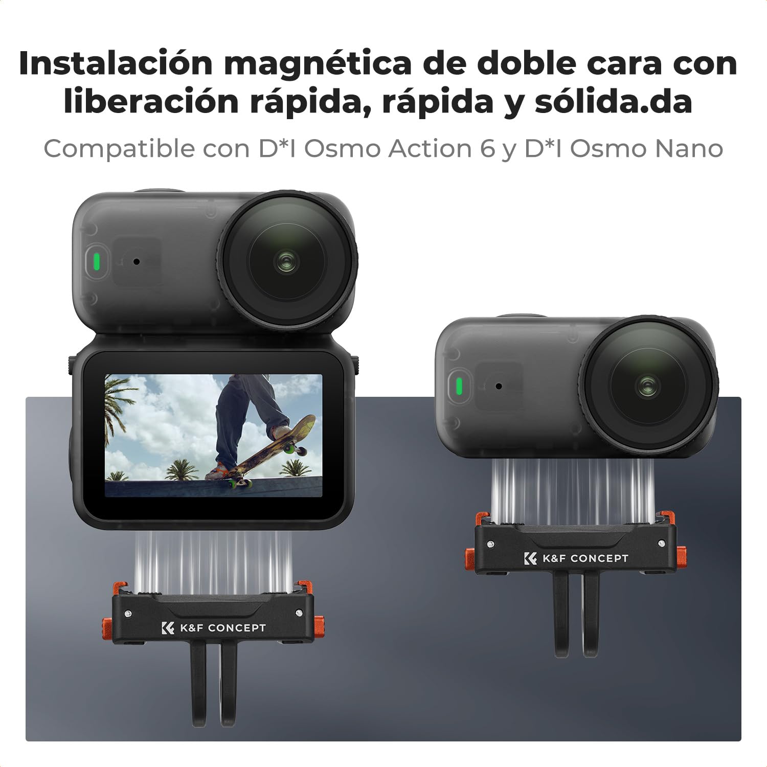 K&F CONCEPT Pack de 2 Adaptadores Magnéticos Compatible con dji Osmo Nano/Action 6 | Base de Extensión con Adaptador 1/4" y Hebilla Rápida para Trípode | Accesorios para Vlogging