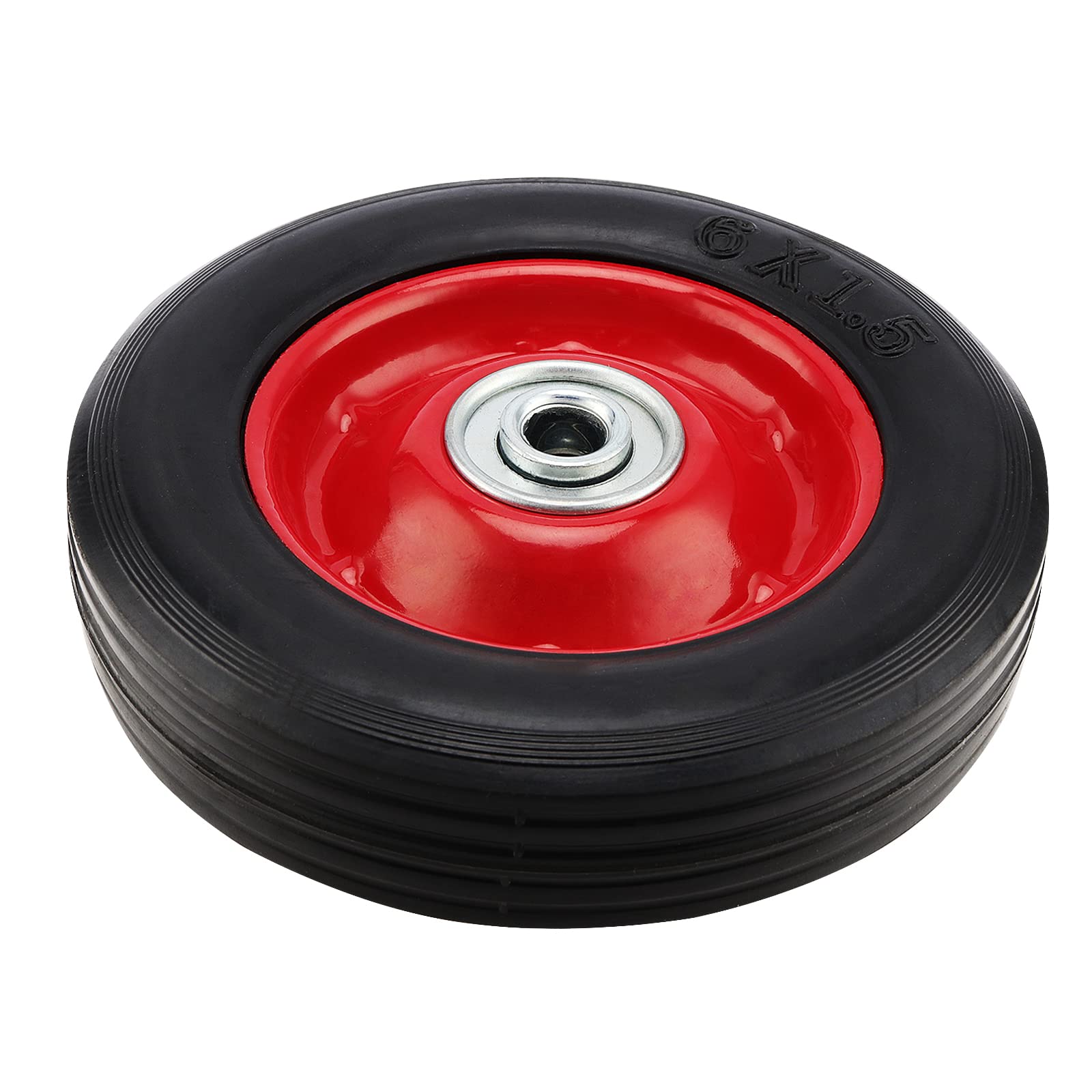 MOUYAT Paquete de 4 neumáticos de repuesto de goma sólida de 6 pulgadas, rueda plana para camión de mano con tamaño de eje de 5/8 pulgadas, ruedas de goma sólida resistentes para carretillas de mano