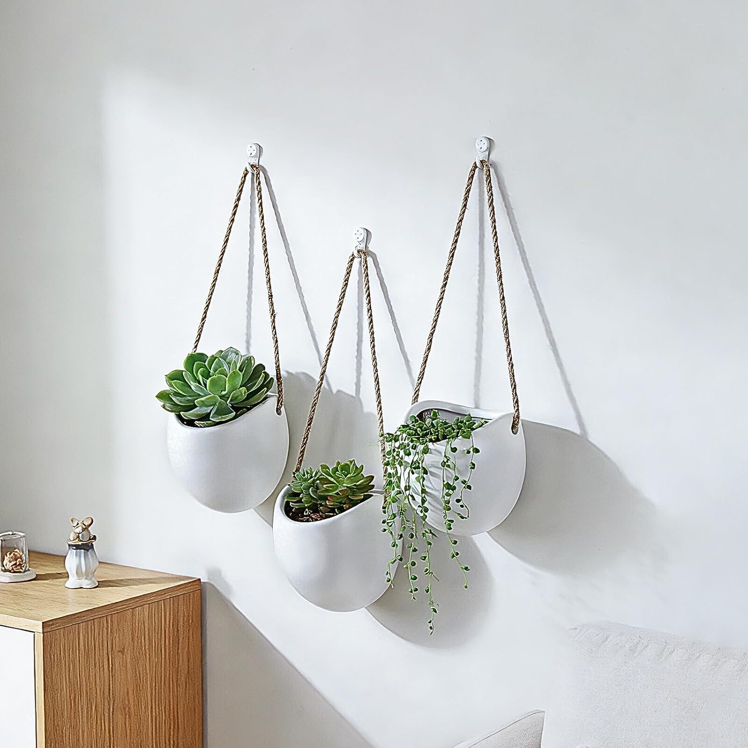 Set of 3 Small Ceramic Wall Planters for Indoor Plants, Wall Decor for Bathroom Living Room Bedroom Home Kitchen Office Corridors