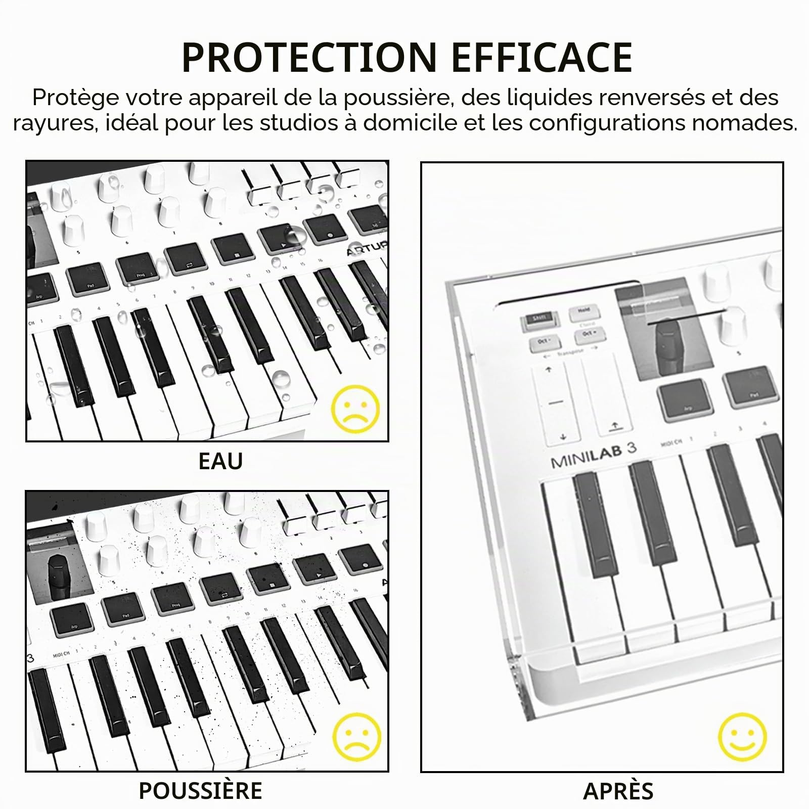 Musiin Clavier maître MIDI 25 touches avec revêtement acrylique transparent, compatible avec Arturia MiniLab 3, passe-câbles intégré, idéal pour une utilisation en home studio ou sur un bureau.