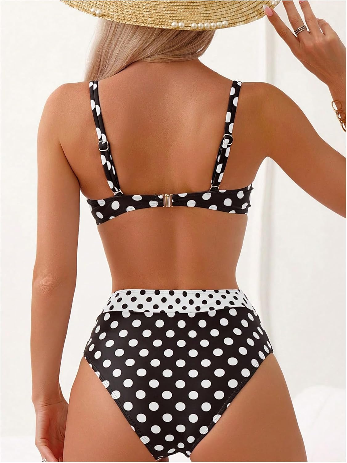 SweatyRocks Women's Polka Dots 2 Piece Bikini Set Color Block High Waisted Thong Bathing Suit Swimwear - Image 2