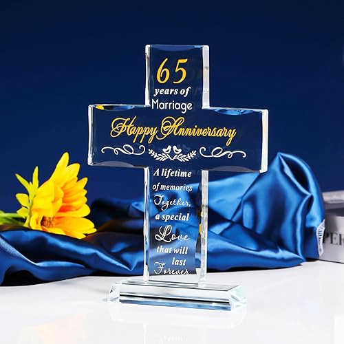 Miniatura 3 de YWHL Regalos de cruz de 65 aniversario de boda para padres y abuelos, decoración de fiesta de 65 años, recuerdo de cruz de cristal para pareja