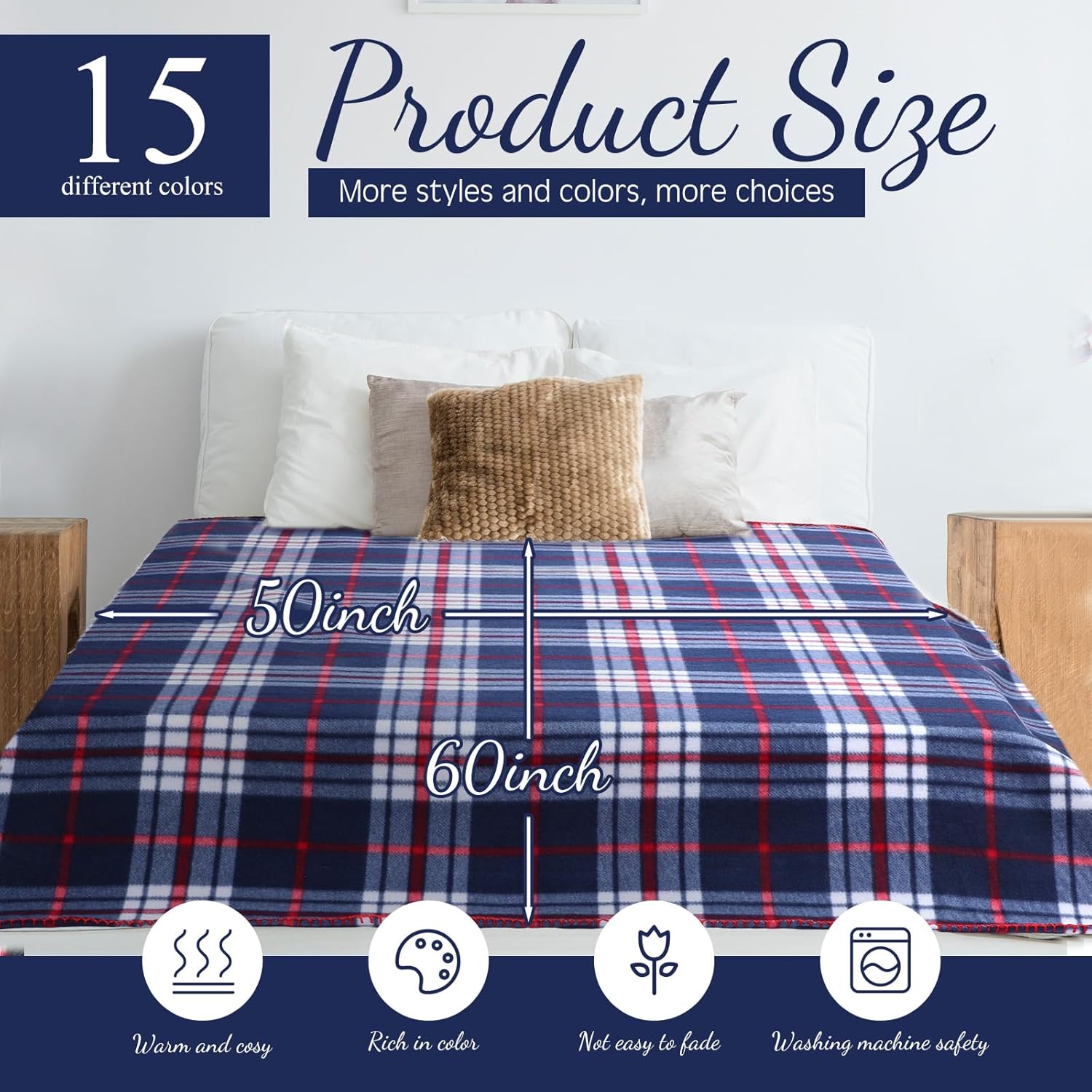 Newwiee 15 Pcs Buffalo Plaid Christmas Blanket Bulk Soft Plush Plaid Double Sided Check Pattern Cozy Decorative Blanket for Bed Couch Sofa Office 50 x 60 Inches