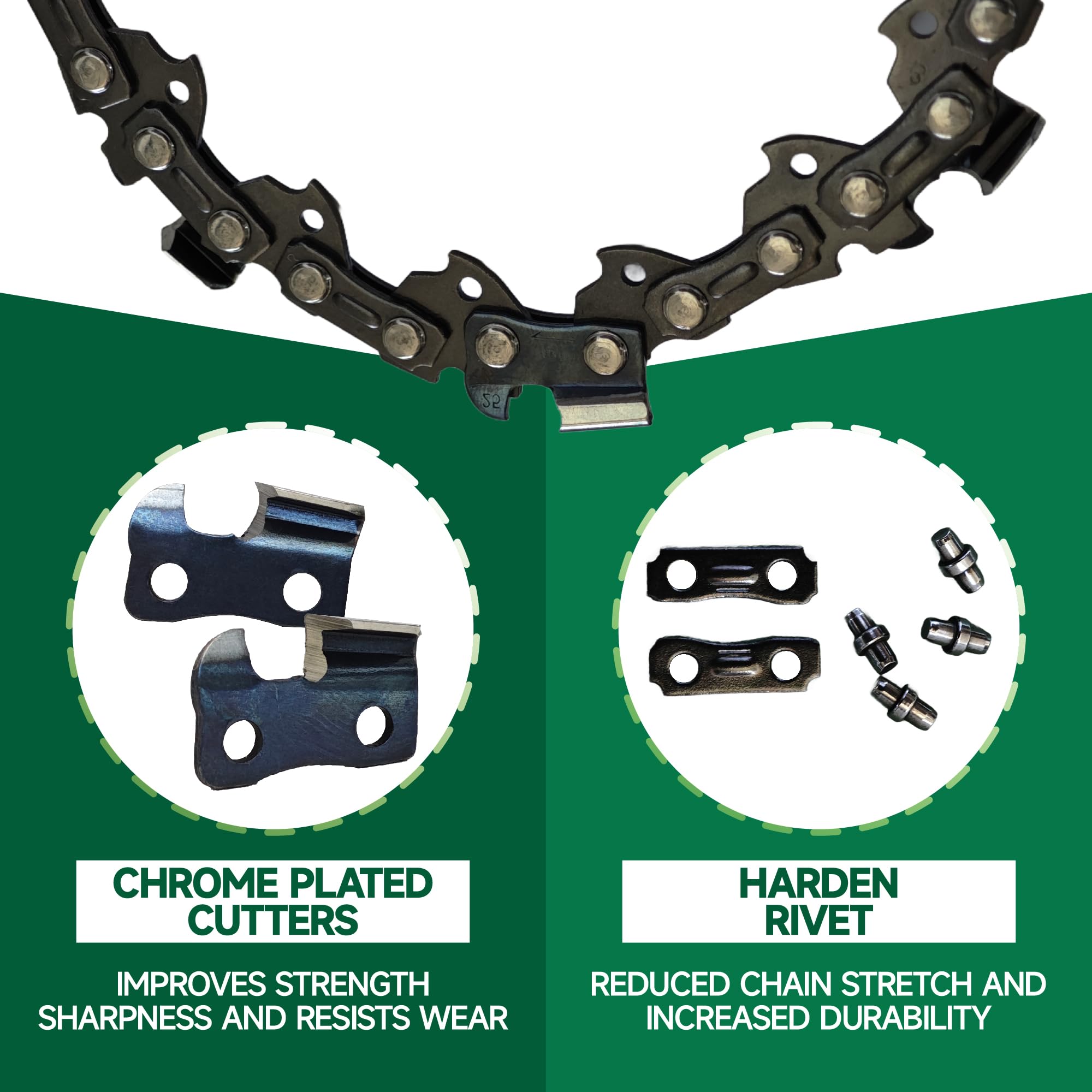 Paquete de 4 cadenas de motosierra de 16 pulgadas, paso LP de 3/8 pulgadas, calibre de 0.50 pulgadas, 55 eslabones de transmisión de 16 pulgadas, cadenas de sierra de retroceso bajo de repuesto