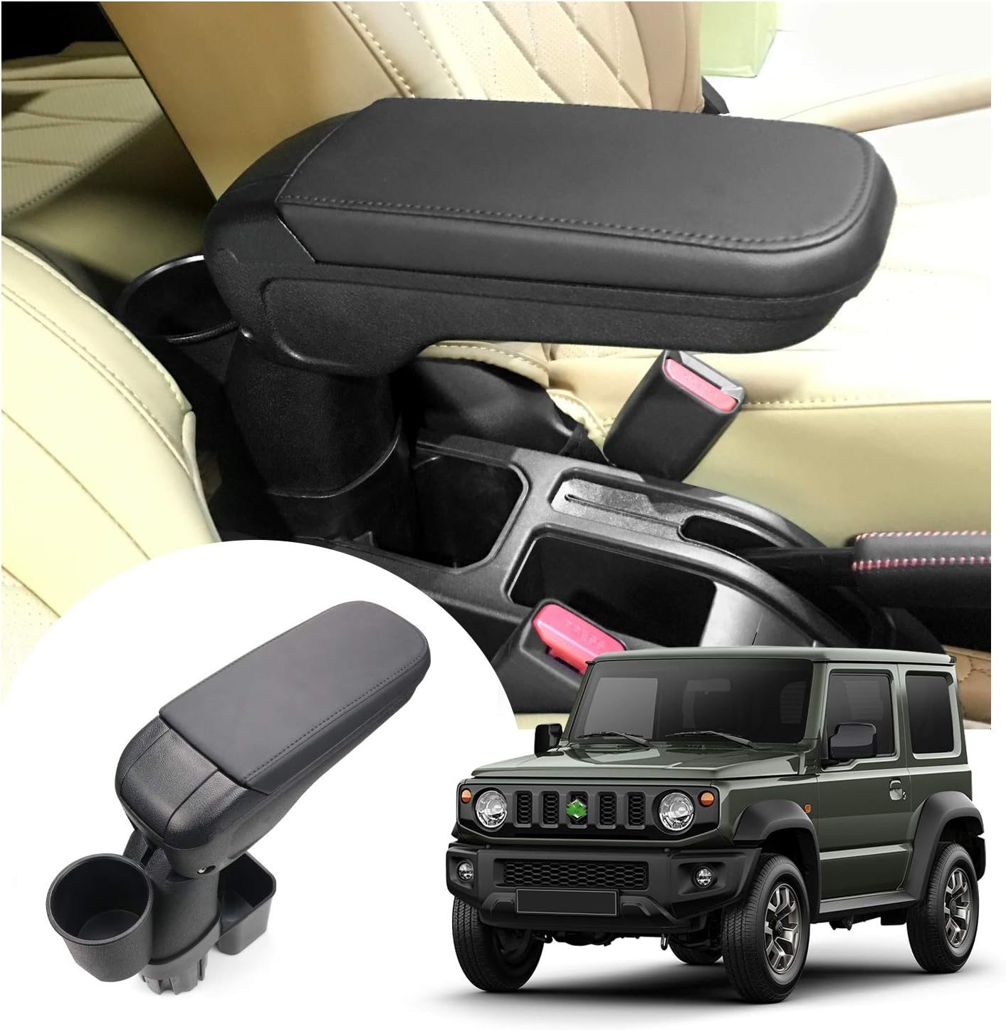 LFOTPP Armrest Centre Armrest with Cup Holder for Jimny JB64 JB74 Car Centre Console with Storage Compartment Padded Accessories