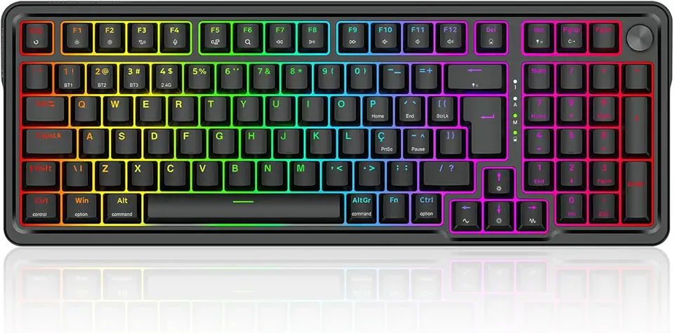 Teclado Mecânico Gamer Redragon Eisa Pro Preto RGB Switch Marrom 1800 Compact Hotswap 5 Pinos ABNT2 Gasket Mount USB Tipo-C, Bluetooth e USB 2.4GHz K686-RGB-PRO (PT-BROWN)