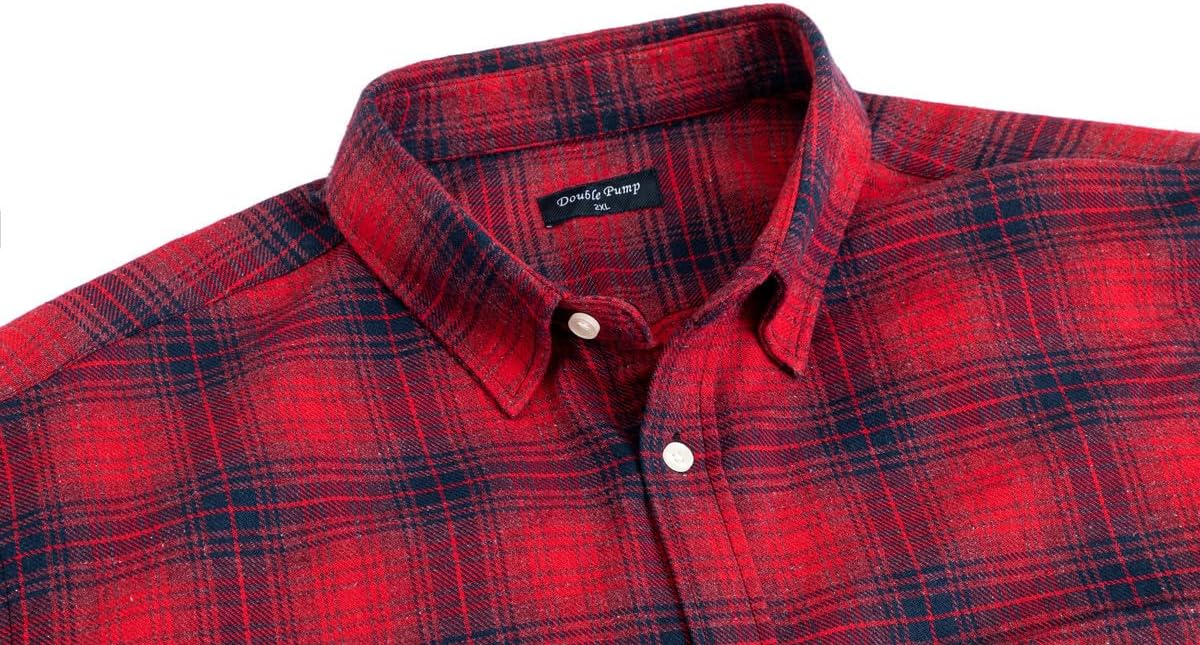 Double Pump Big and Tall Flannel Shirts for Men Cotton Long Sleeve Casual Button Down Plaid Shirt from XXL (T) to 6XL(T) - Image 4