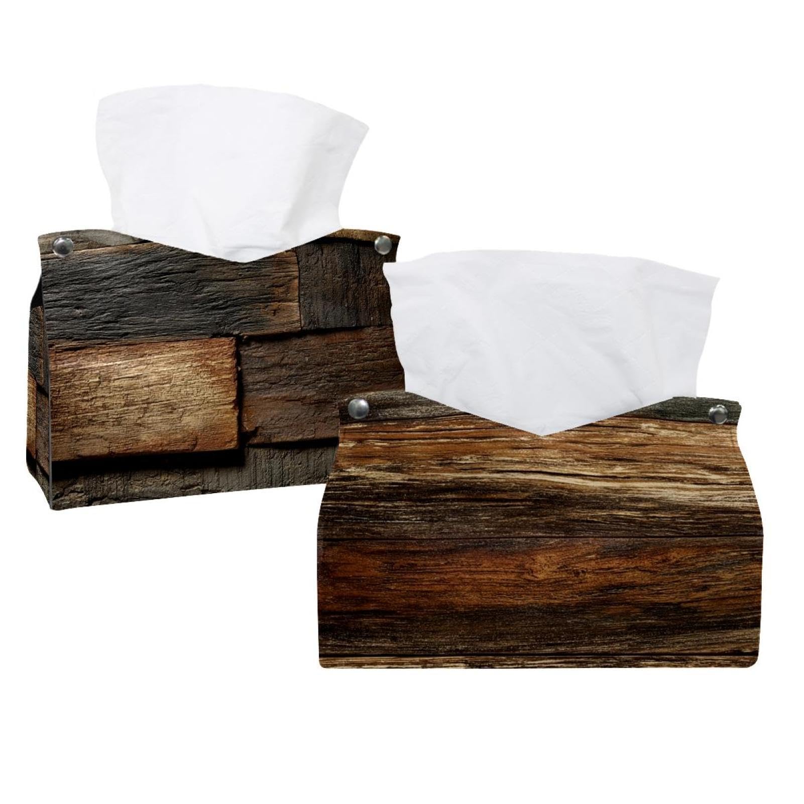 Boîte à mouchoirs en cuir véritable marron vintage, lot de 2 distributeurs