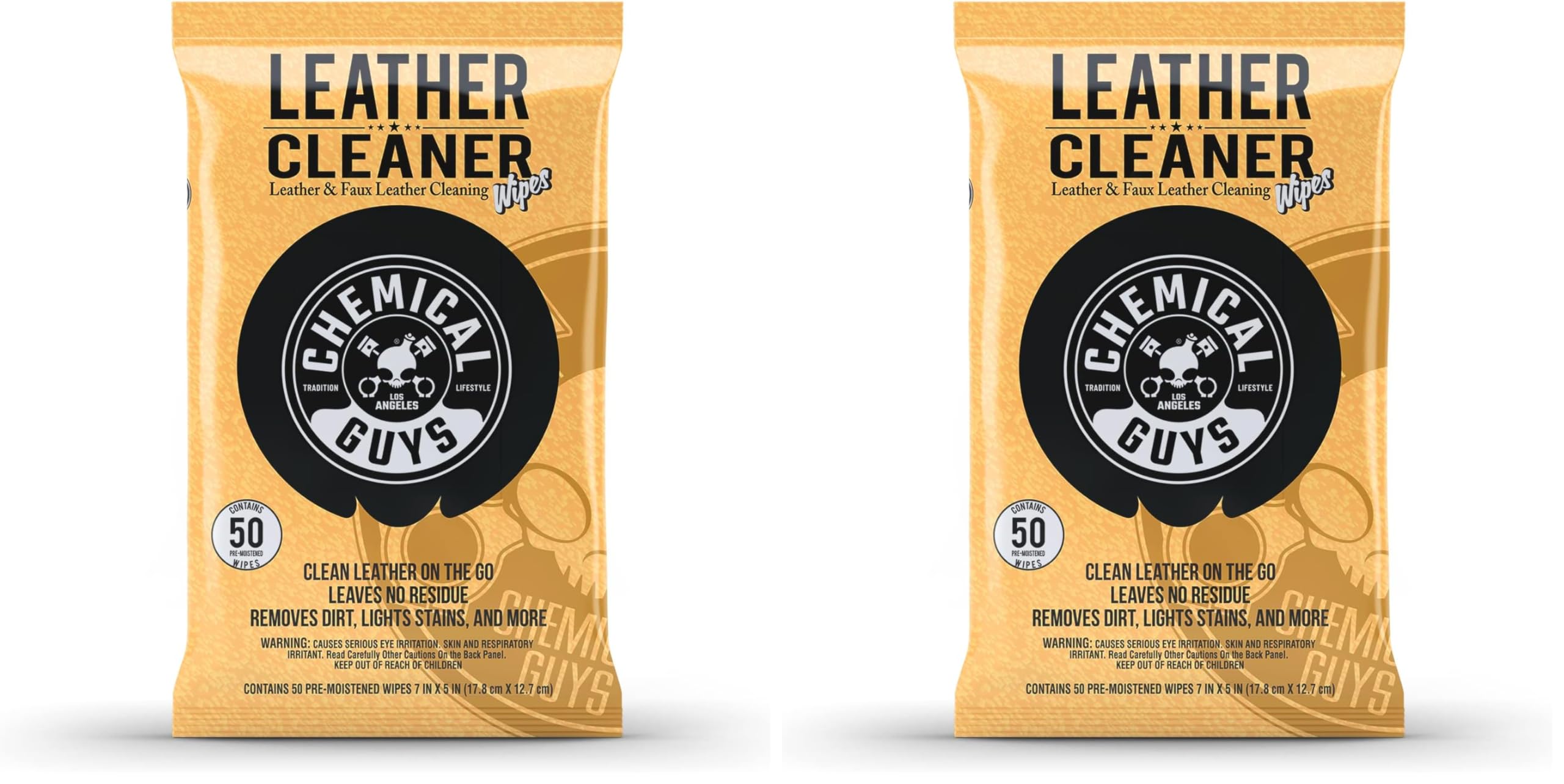 Chemical Guys PMWSPI20850 Leather Cleaner Wipes Mega 100 Pack for Car Interiors, Furniture, Boots, and More, Works on Natural, Synthetic, Pleather, Faux Leather and More, (50 Ct)