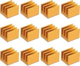 PATIKIL 방열판 7x7x6mm, 알루미늄 쿨러 라디에이터 방열판 12개, 써멀 블루 스티커 포함, 라즈베리 파이 칩 CPU 파워 트랜지스터 FET IC 파워 앰프용, 골드