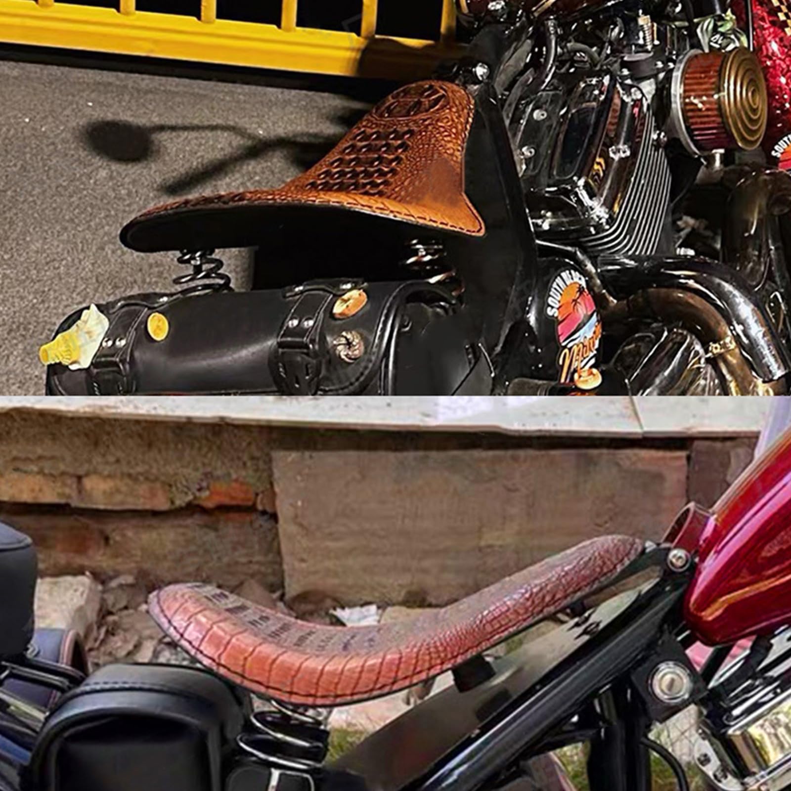 Klasyczna specjalna tekstura, sprężynowe trójkątne poduszki do siedzenia z mocnym komponentem PU 31 cm do motocykli, użytkowania rowerów, skóra PU, podkładka motocyklowa
