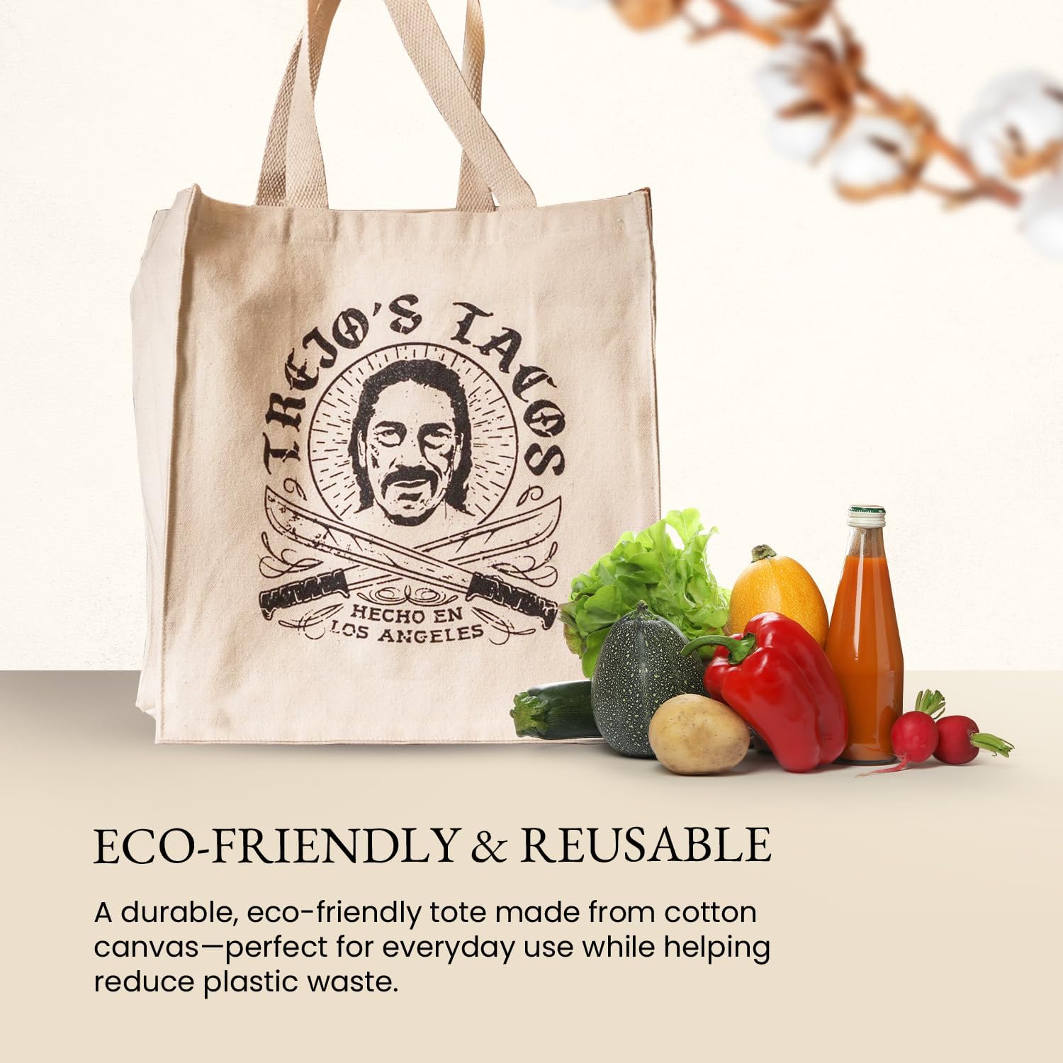 Trejo's Tacos Canvas Tote with Machete Logo - Reusable Shopping Bag image 2