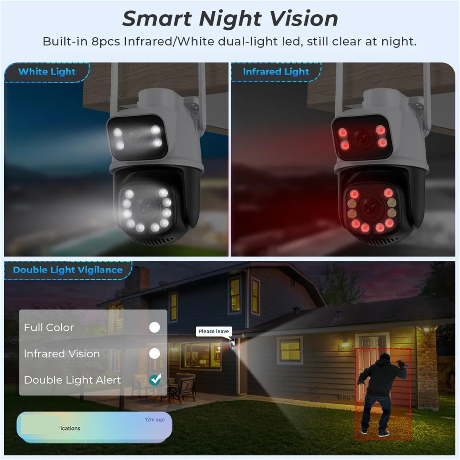 Caméra de sécurité, 8MP 4K Double Objectif écran PTZ caméra IP extérieure 4MP HD AI détection Humaine Protection de sécurité CCTV Surveillance(4MP NO SD Card)
