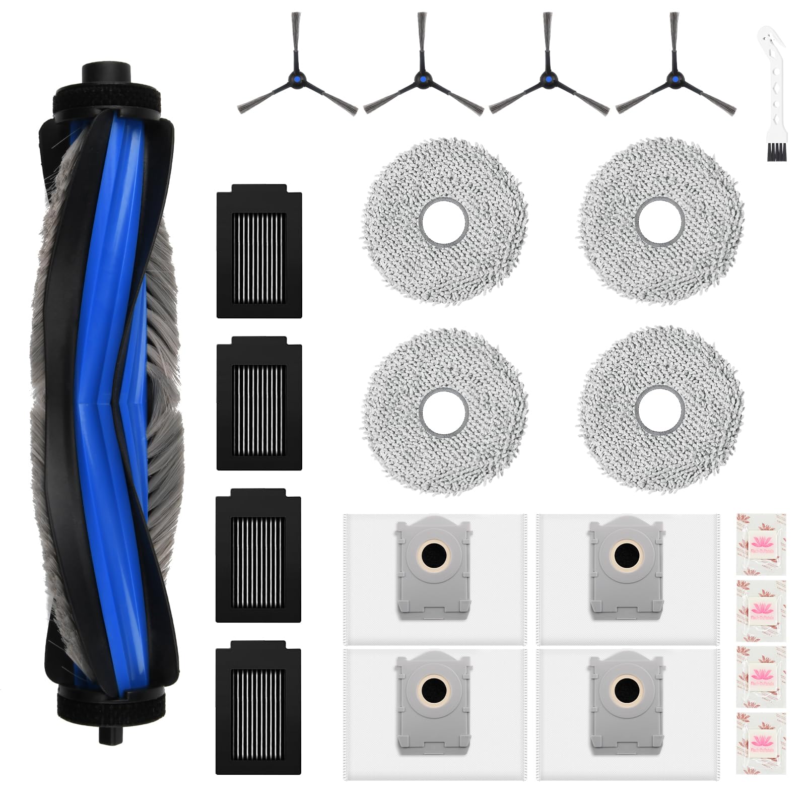 Pure Realm 25 Stück Zubehörset für Ecovacs Deebot T50 Max Pro /T50 Max Pro Omni Gen2,1Hauptbürste,4 Seitenbürsten,4 Staubbeutel,4 Wischtücher,4 Filter,6 Flach-Duftstein,1 Reinigungsbürste, Ersatzteile