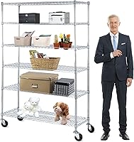 Vista 1 de 6-Tier Storage Shelves Heavy Duty (2100LBS Capacity) for Storage Kitchen Garage, Industrial Commercial-Grade Wire Rack Shelving with Wheels, Height