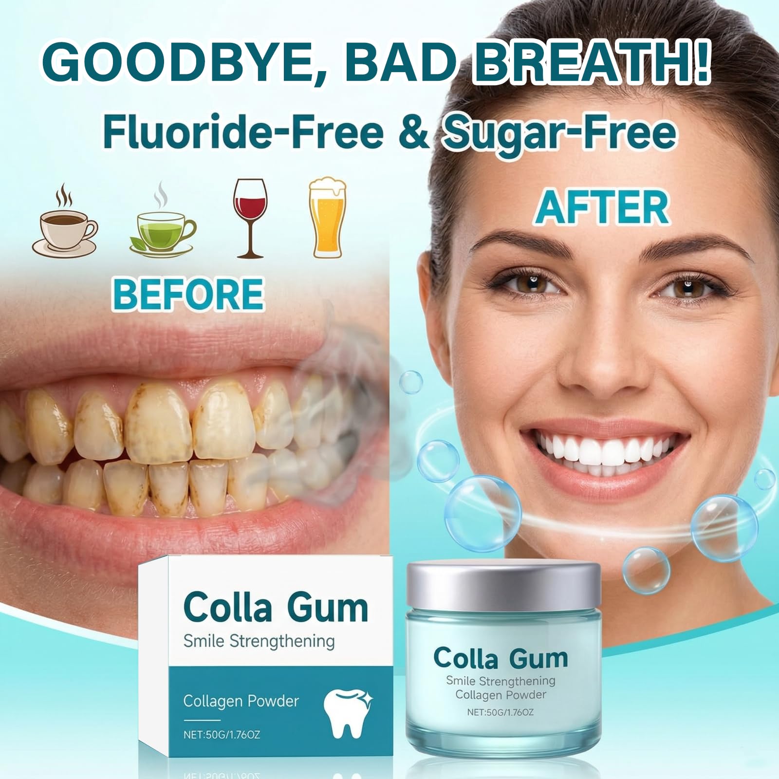 KutaKuta 3 PCS Polvo de Colágeno para Encías Colla Gum, Polvo Blanqueador Dental con Péptidos y Nano-Hidroxiapatita, Polvo de Colágeno para Encías y Dientes para Cuidado Diario - 3