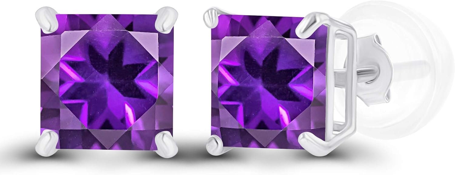 Solid 14K Gold 5mm Square Genuine Birthstone Stud Earrings For Women | Hypoallergenic Studs | Natural or Created Gemstone Stud Earrings For Women