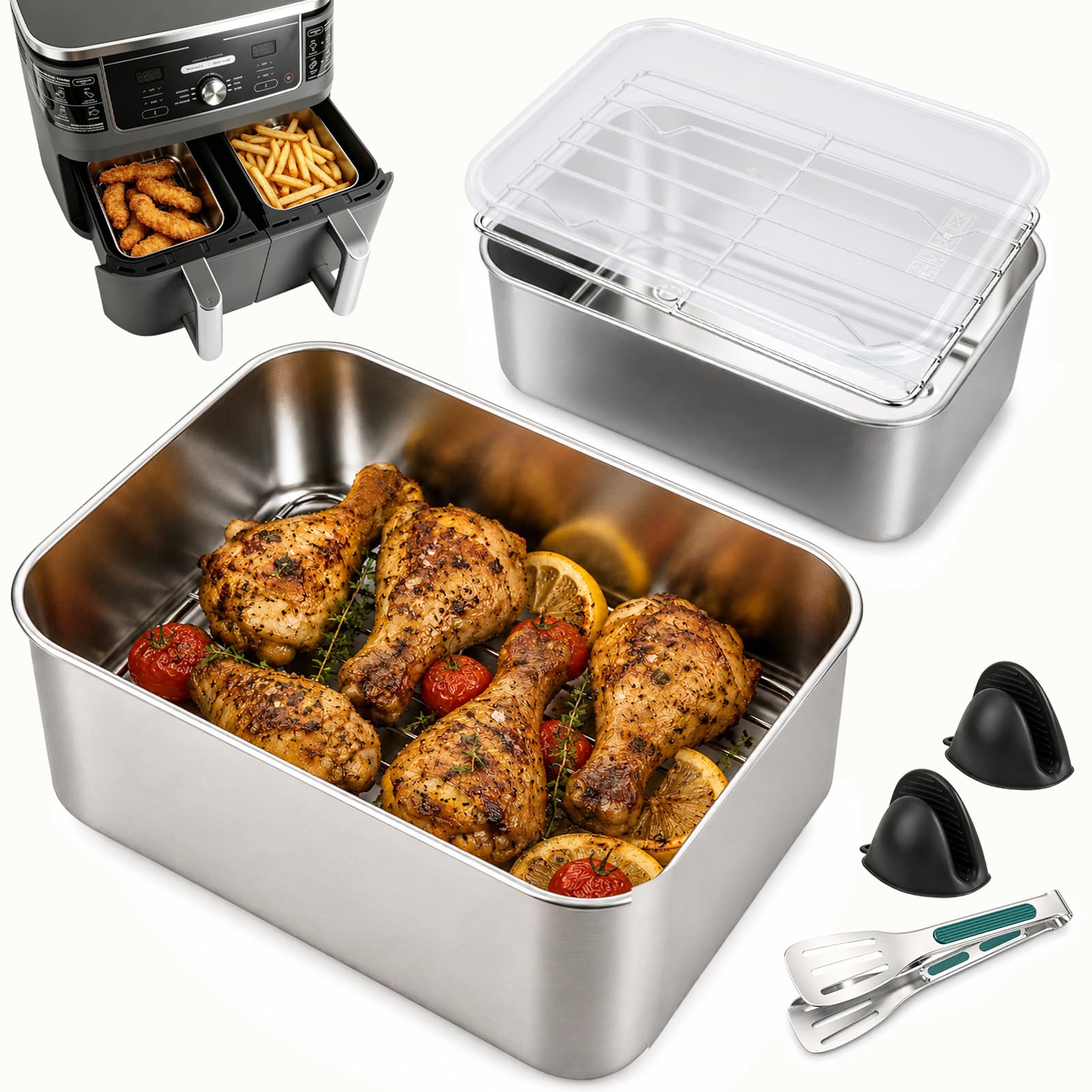 YQL Extra Depth Air Fryer Trays, Air Fryer Accessories for Ninja Dual 9.5L