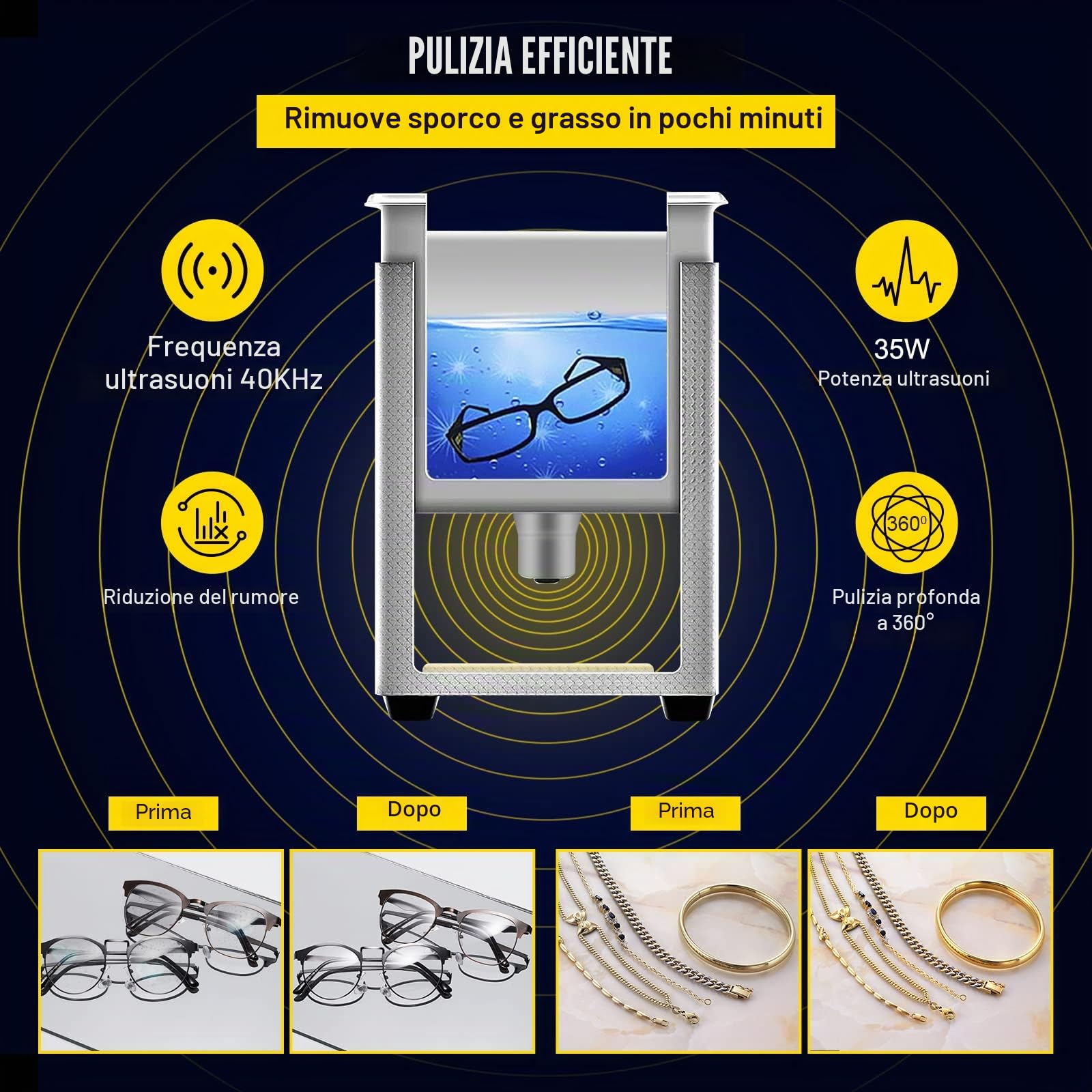 VEVOR Pulitore a ultrasuoni 800ml, 35W Pulitore ultrasonico professionale in acciaio inossidabile, potente macchina di pulizia ad ultrasuoni a frequenza di 40 kHz con display LED per gioielli, orologi