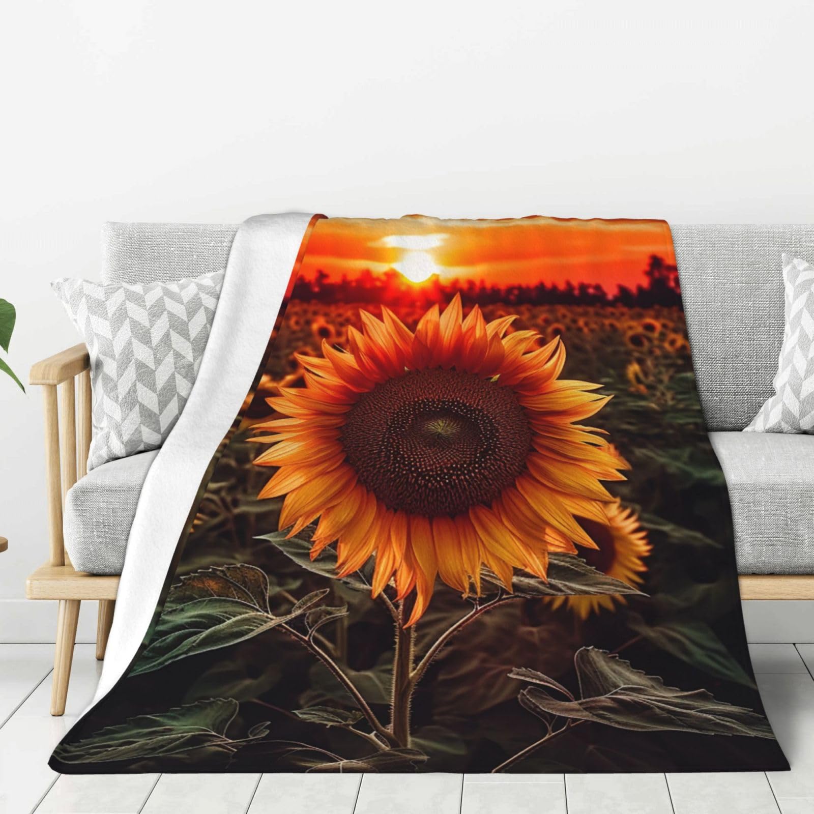 Sunset Sunflower Throw Blanket Plush Flannel Fleece Blanket, Soft Lightweight Cozy Blankets 50"X40" for Bed Couch Sofa Travel