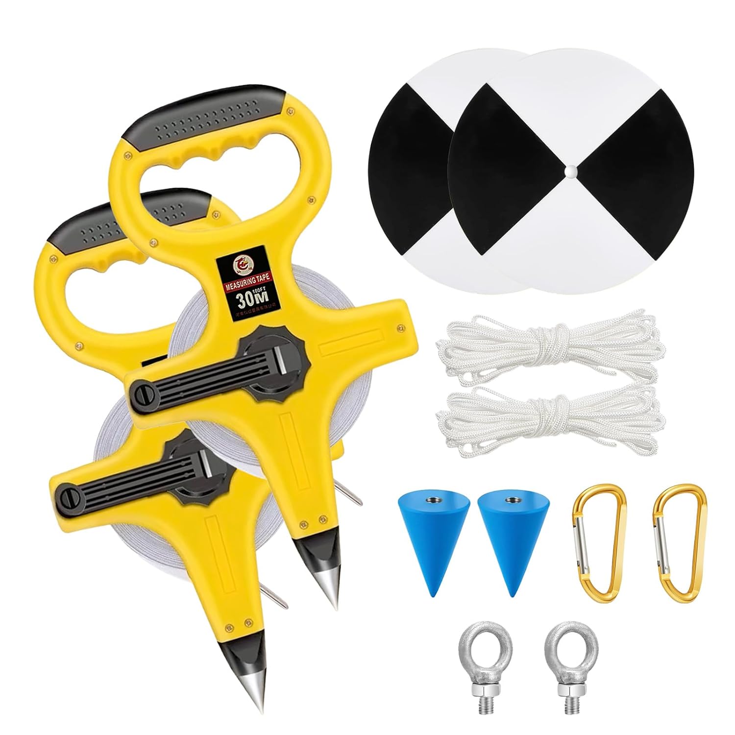 2 Pack 7.87 Inch Plastic Secchi Disk Set - Secchi Disc with Black and White Quadrants, Steel Cone, Holding Line, and 30 Meter Tape Measure for Clarity Measurements