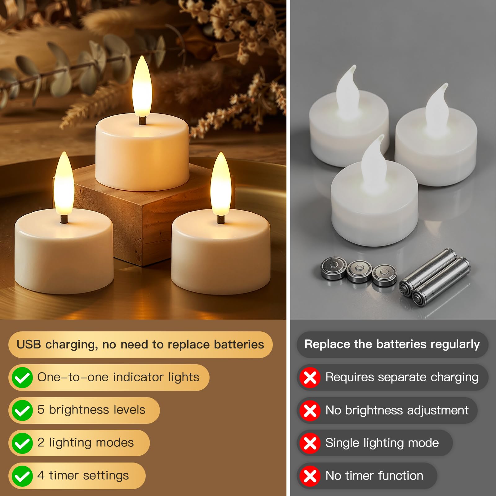Ketom 12 lumini a LED senza fiamma, funzionamento a batteria, colore bianco