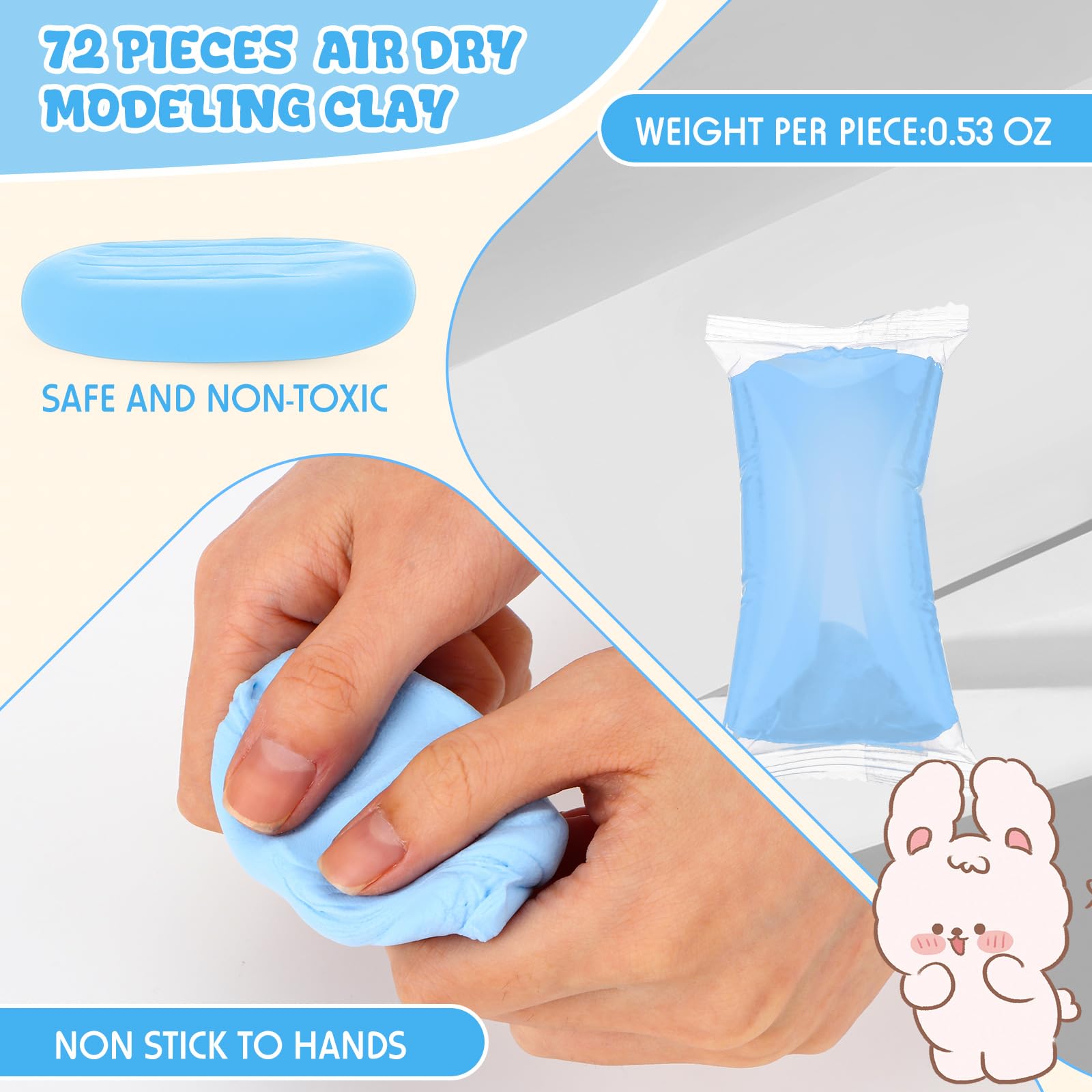VioraWhite 72 pezzi di argilla da 1,077 g, asciugatura all'aria, ultra leggera, per bambini e adulti, regali fai da te, feste, artigianato e progetti scolastici (celeste)