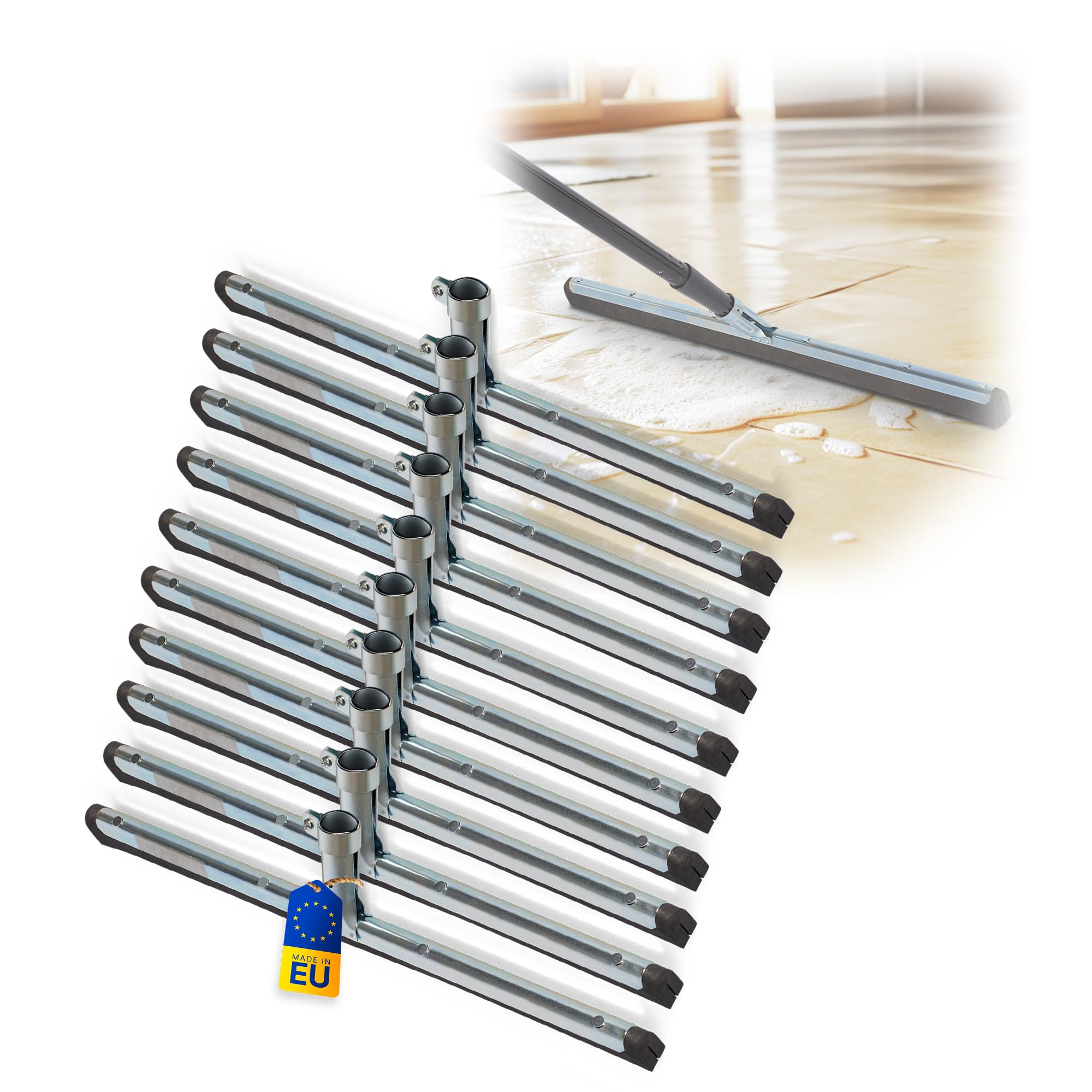 Novatool 10 x estrattori per doccia e terrazze, grande pulitore per finestre con asta telescopica, scorrevoli ad acqua, in acciaio inox, per pavimenti e piscine, XXL