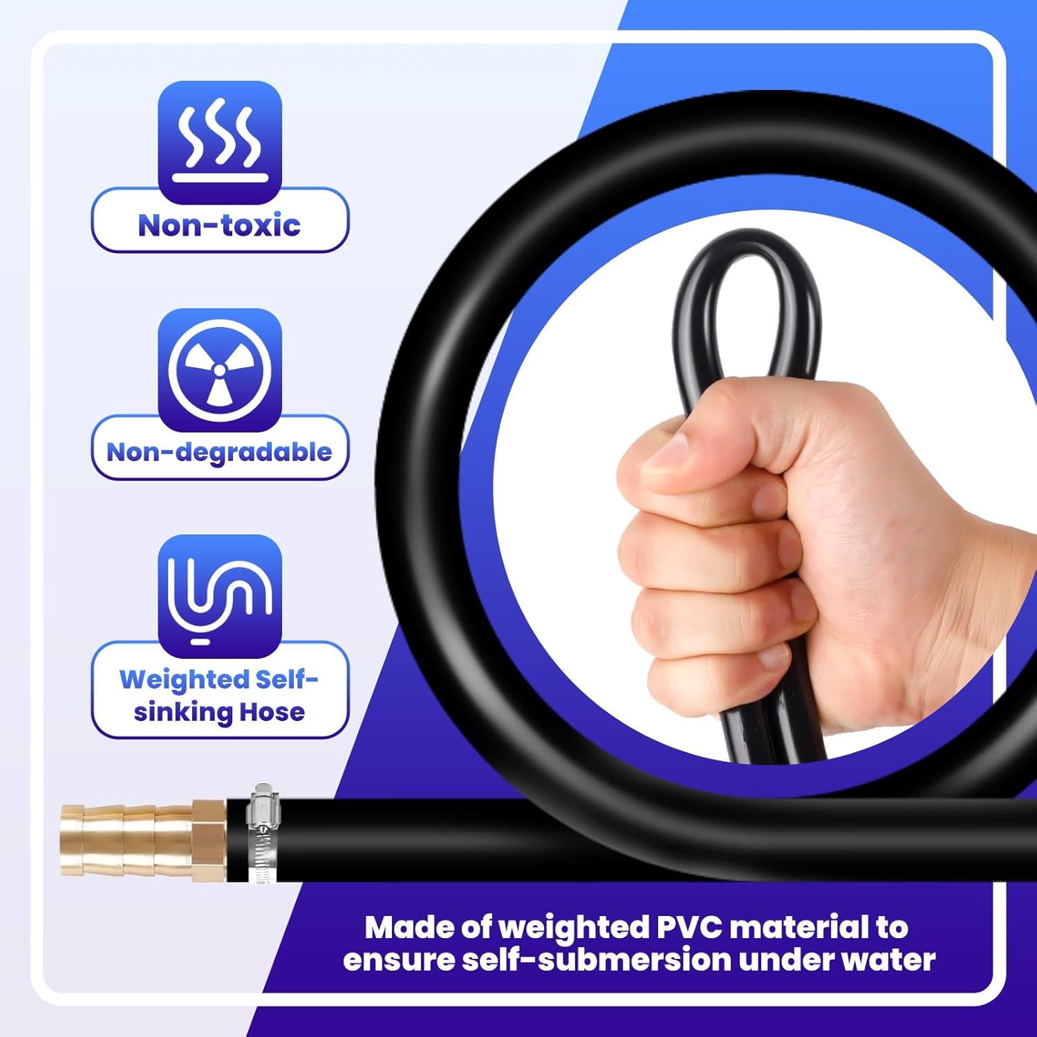 3/8" Self Sinking Aeration Hose, 328 Ft Pond Aerator Hose Kit with 4 stainless steel hose clamps and 4 fittings, Pond Tubing for Aquaculture, Garden and Lake (3937, Inches)